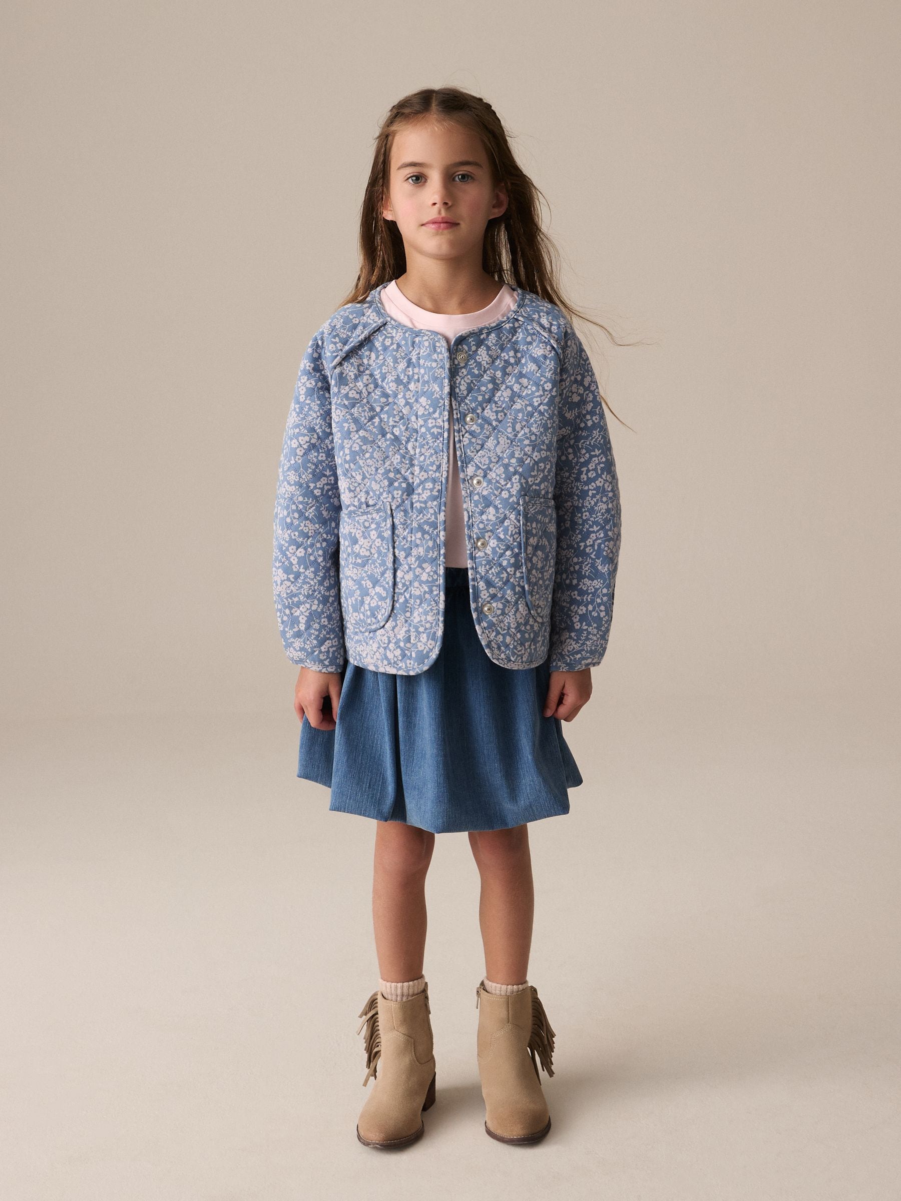 Blue Floral Print Quilted Jacket (3-16yrs)