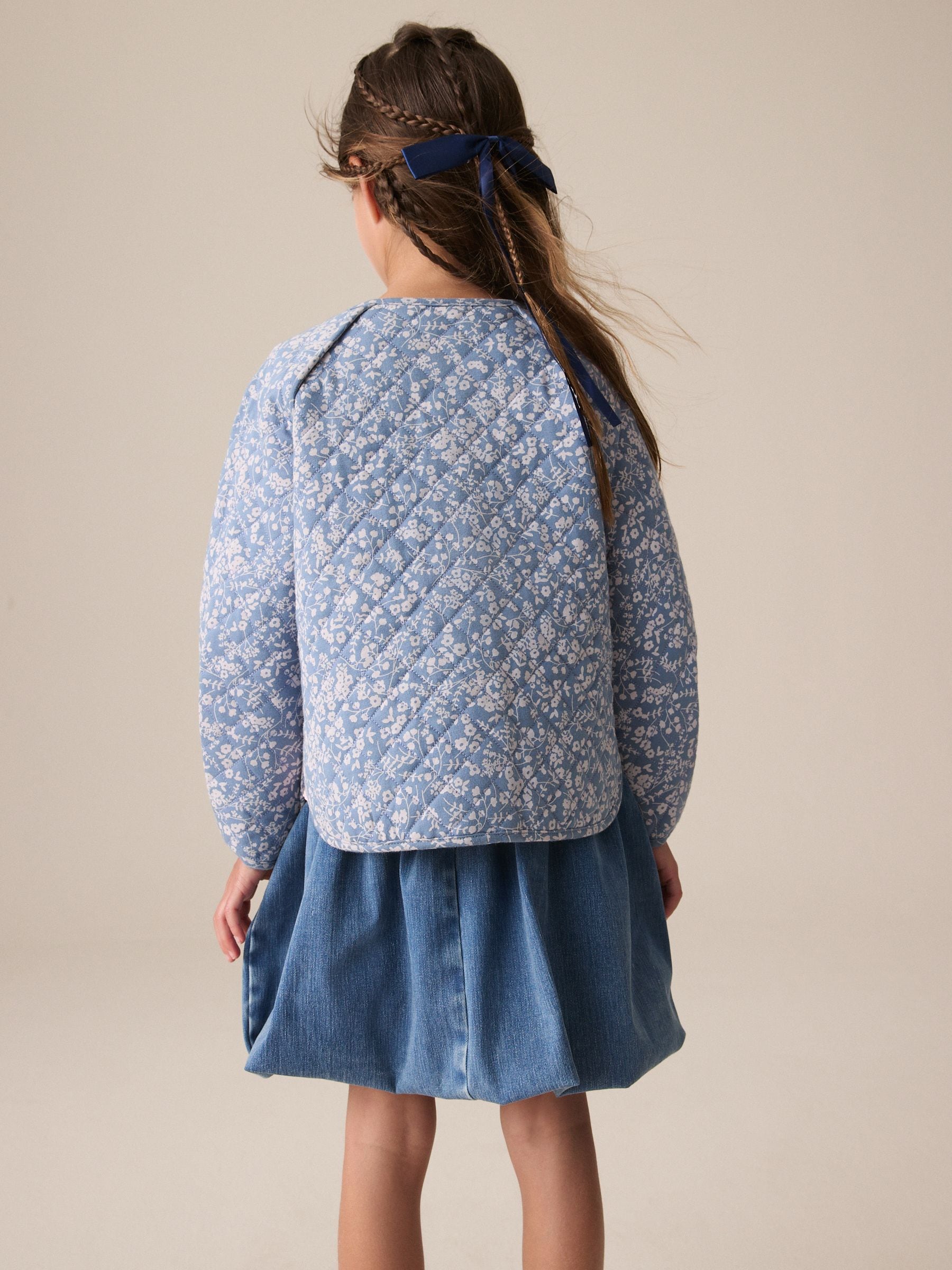 Blue Floral Print Quilted Jacket (3-16yrs)