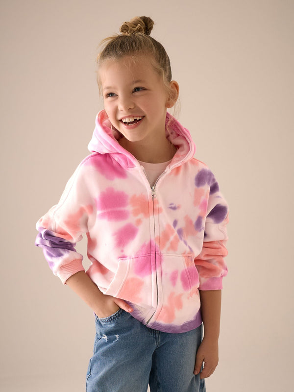 Multi Pink Tie Dye Zip Through Hoodie (3-16yrs)