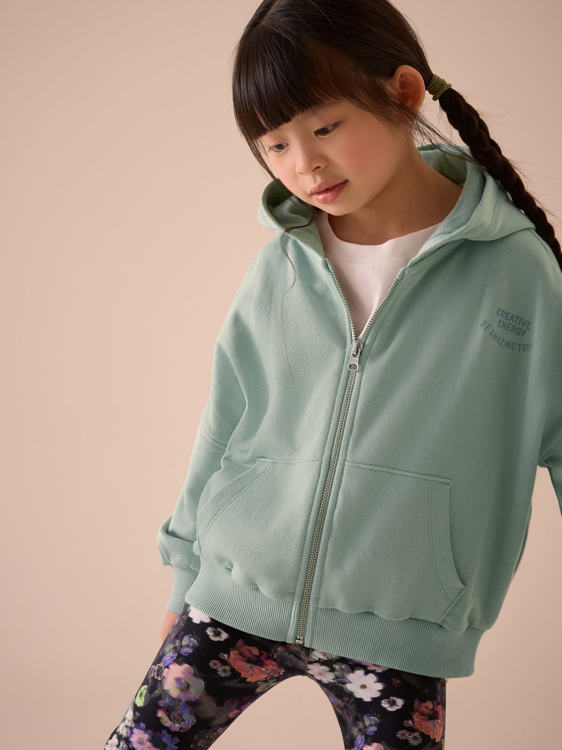 Green Slogan Graphic Zip Through Hoodie (3-16yrs)