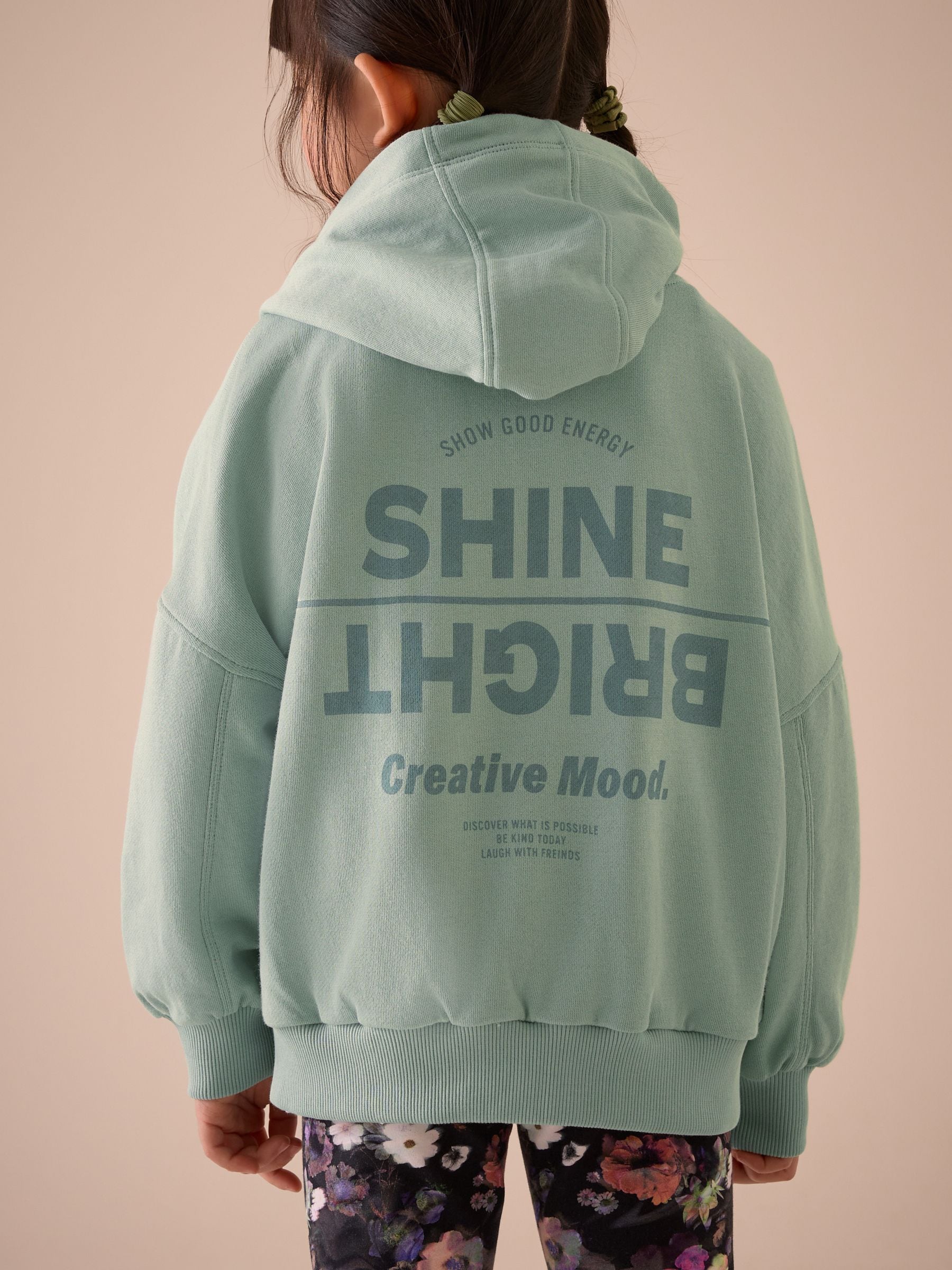 Green Slogan Graphic Zip Through Hoodie (3-16yrs)