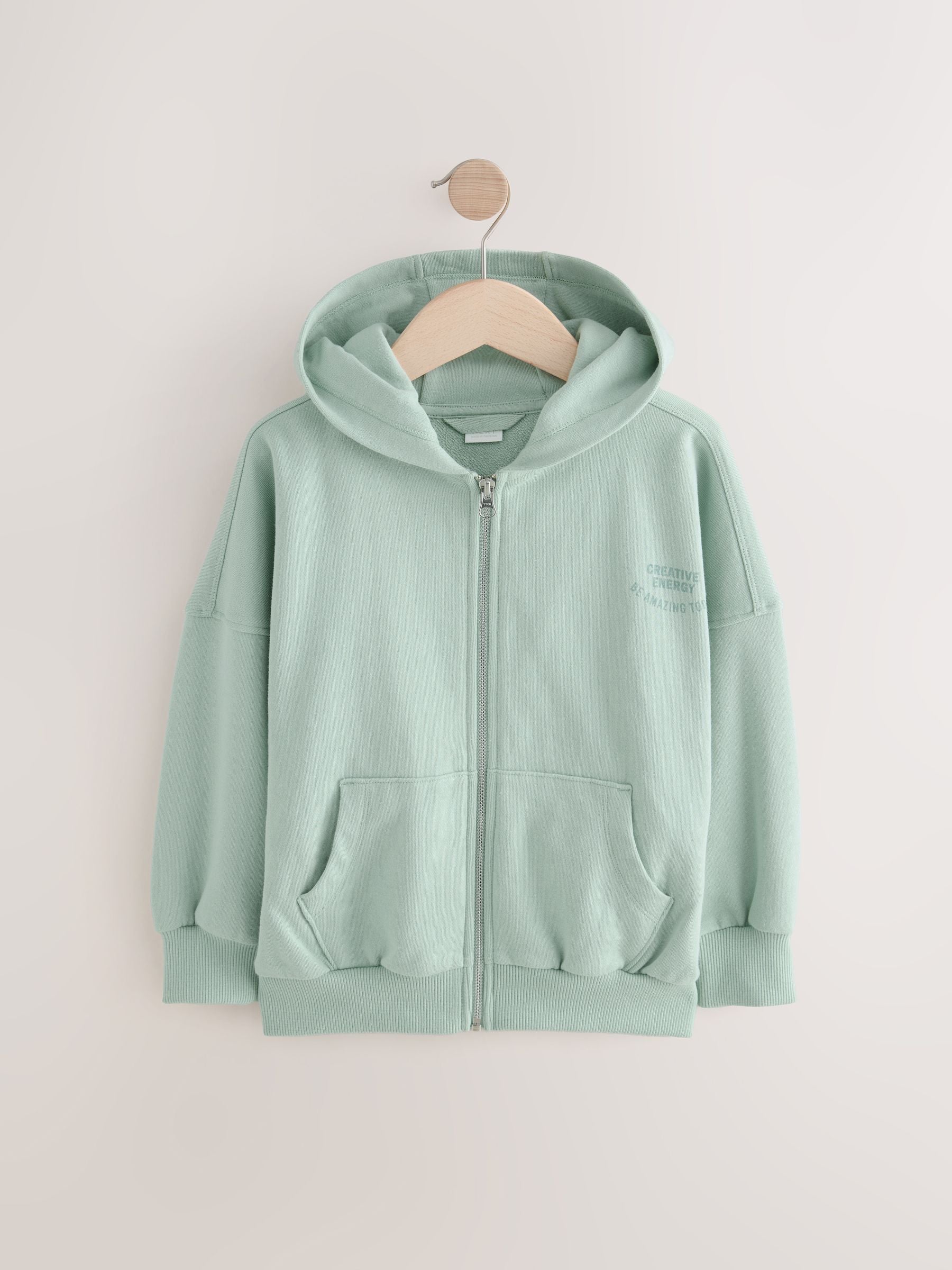 Green Slogan Graphic Zip Through Hoodie (3-16yrs)