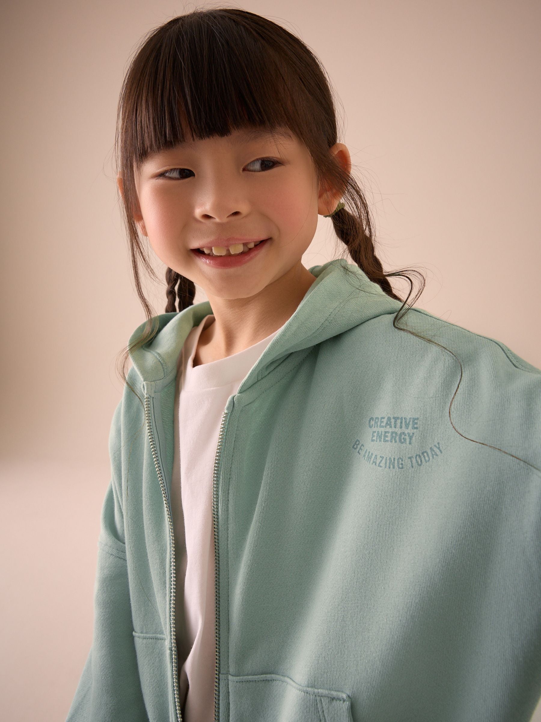 Green Slogan Graphic Zip Through Hoodie (3-16yrs)