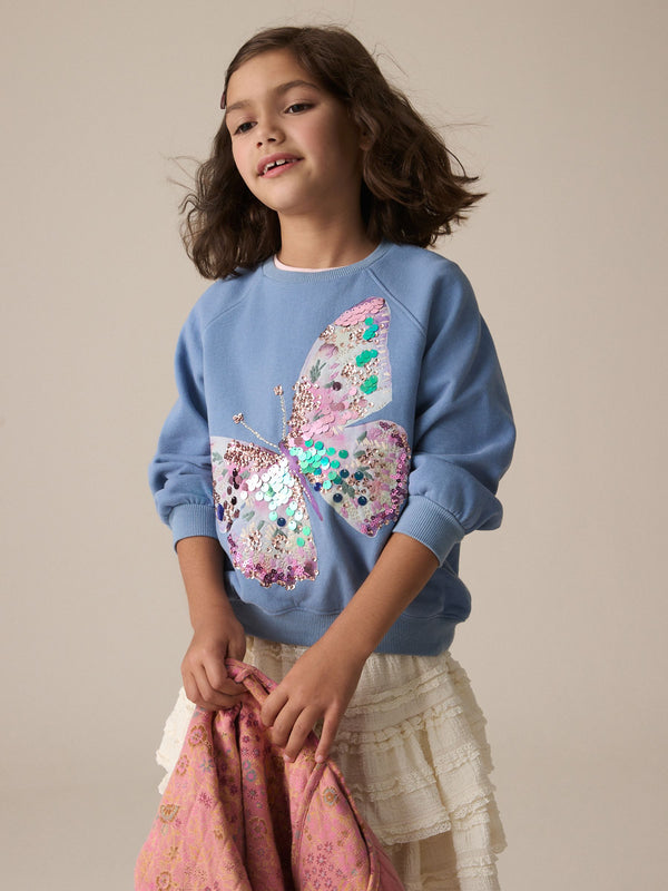 Blue Sequin Butterfly 100% Cotton Sweatshirt (3-16yrs)