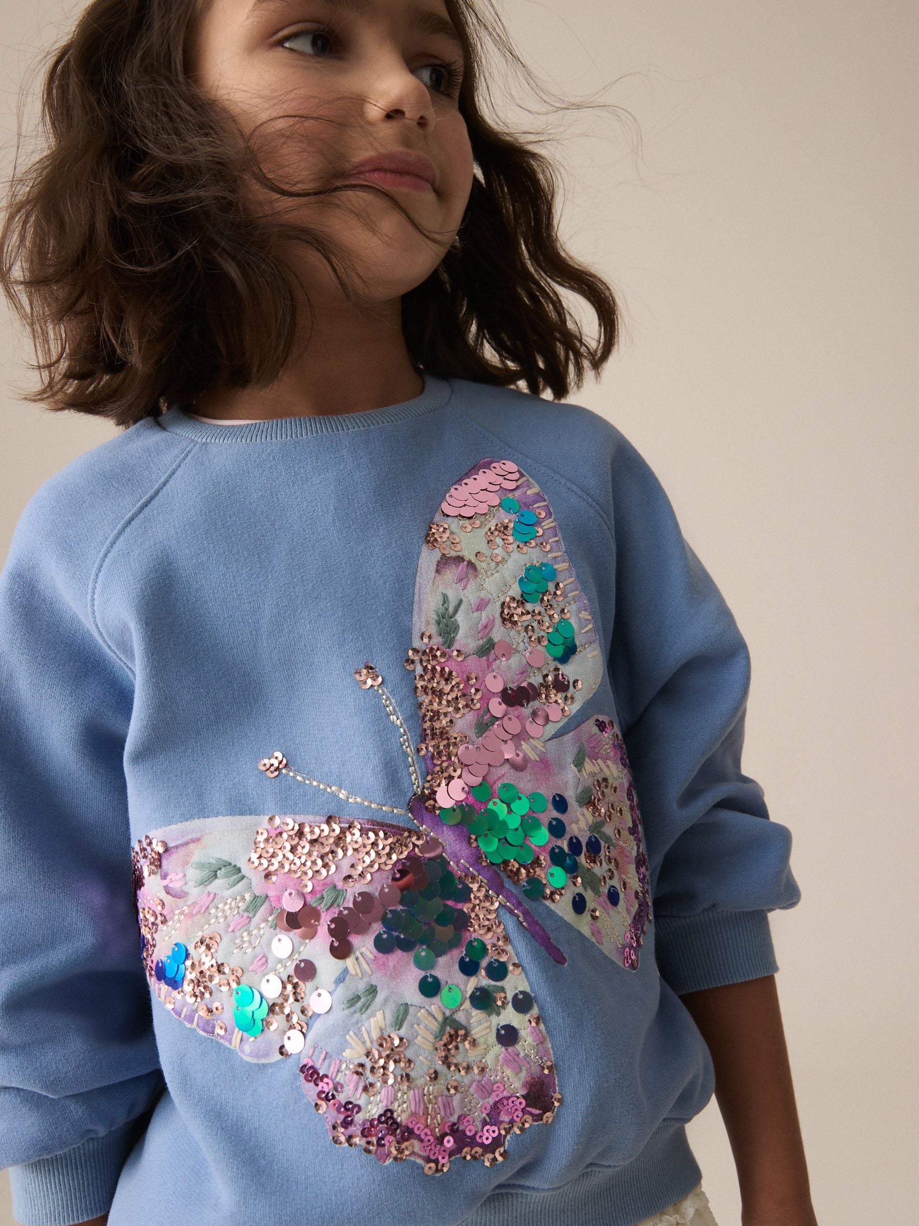 Blue Sequin Butterfly 100% Cotton Sweatshirt (3-16yrs)