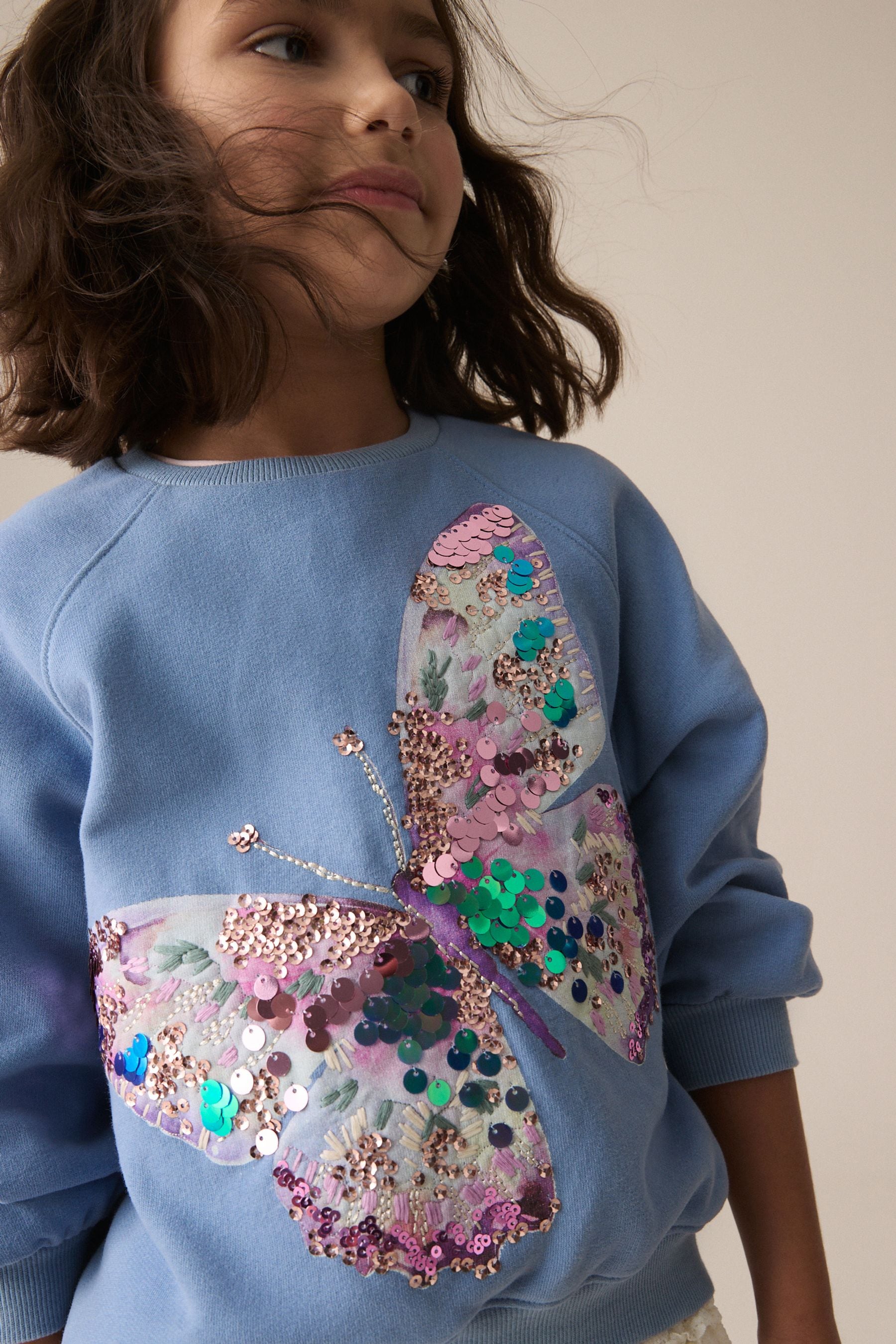 Blue Sequin Butterfly 100% Cotton Sweatshirt (3-16yrs)