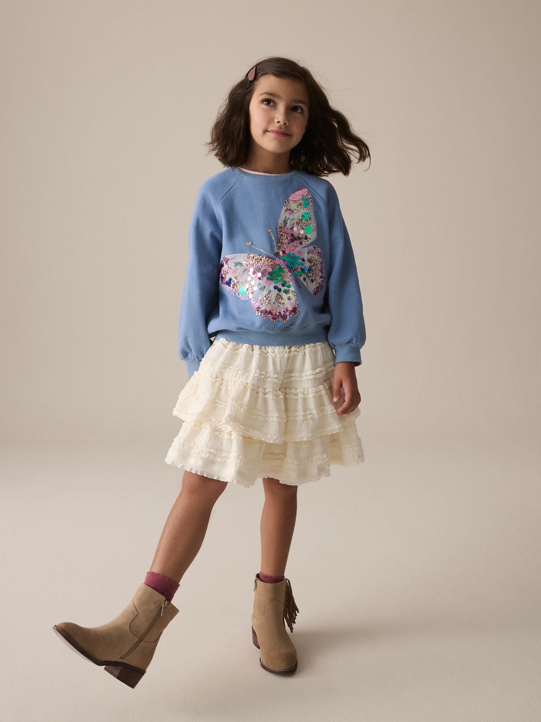 Blue Sequin Butterfly 100% Cotton Sweatshirt (3-16yrs)