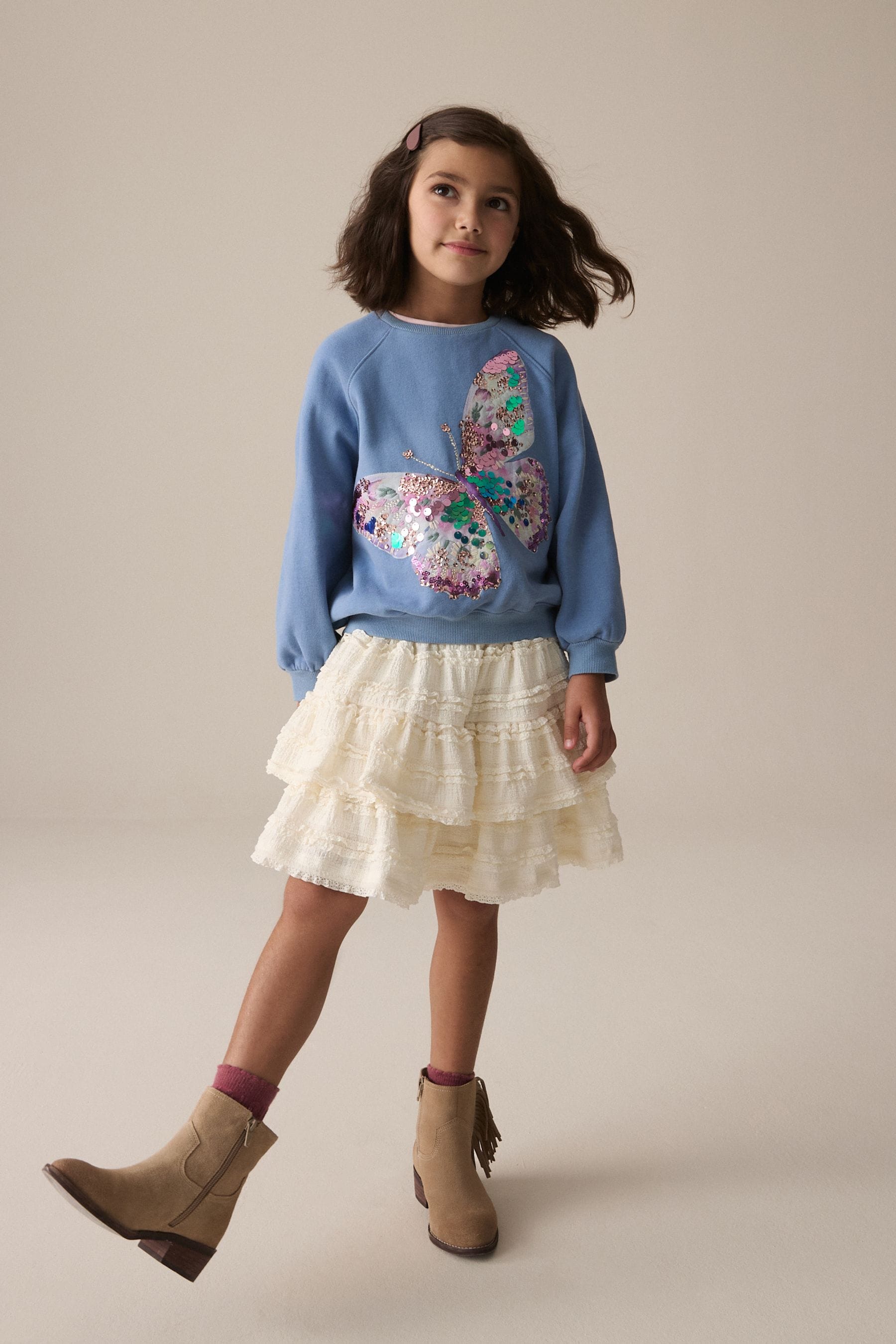 Blue Sequin Butterfly 100% Cotton Sweatshirt (3-16yrs)