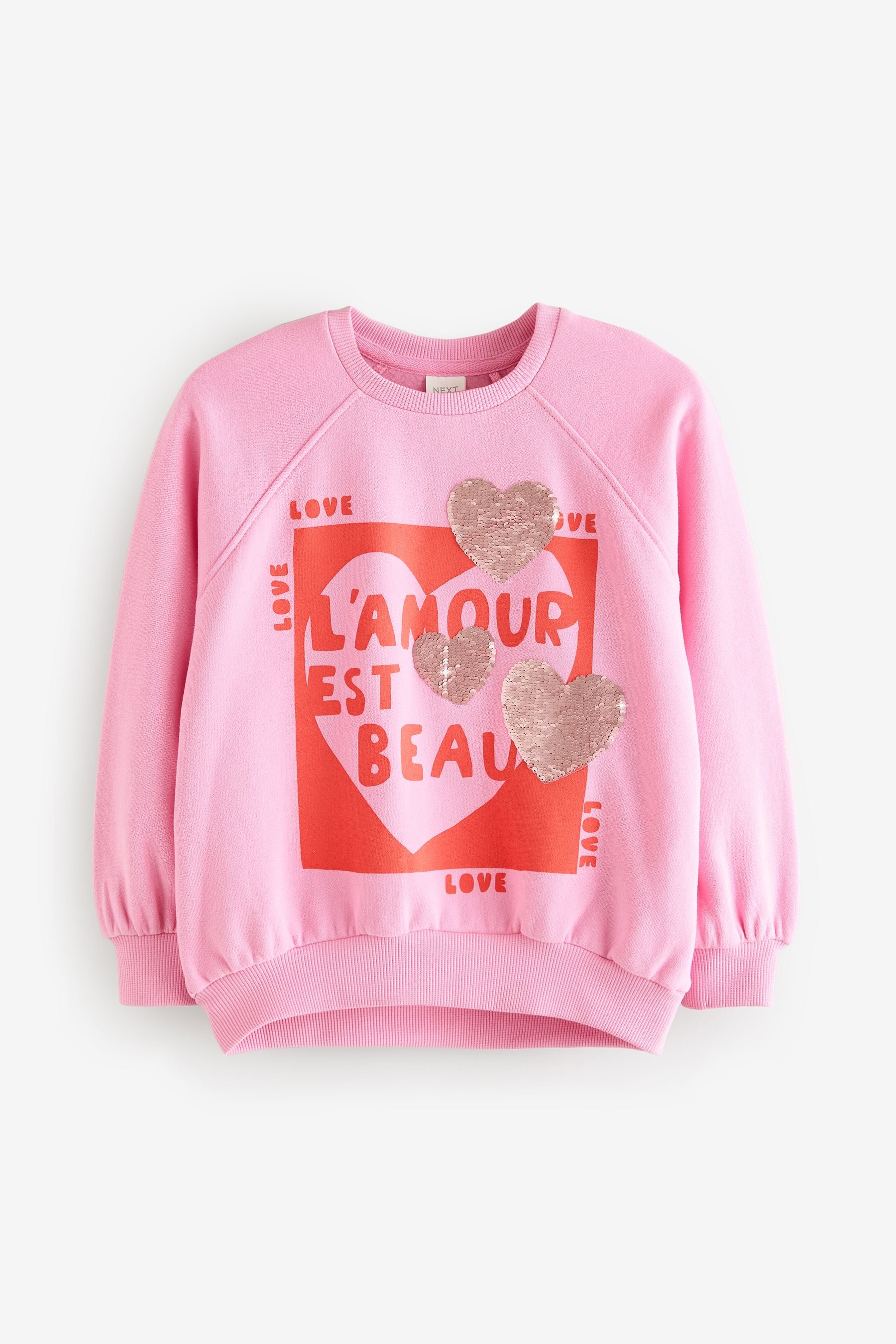 Pink Sequin Hearts 100% Cotton Sweatshirt (3-16yrs)