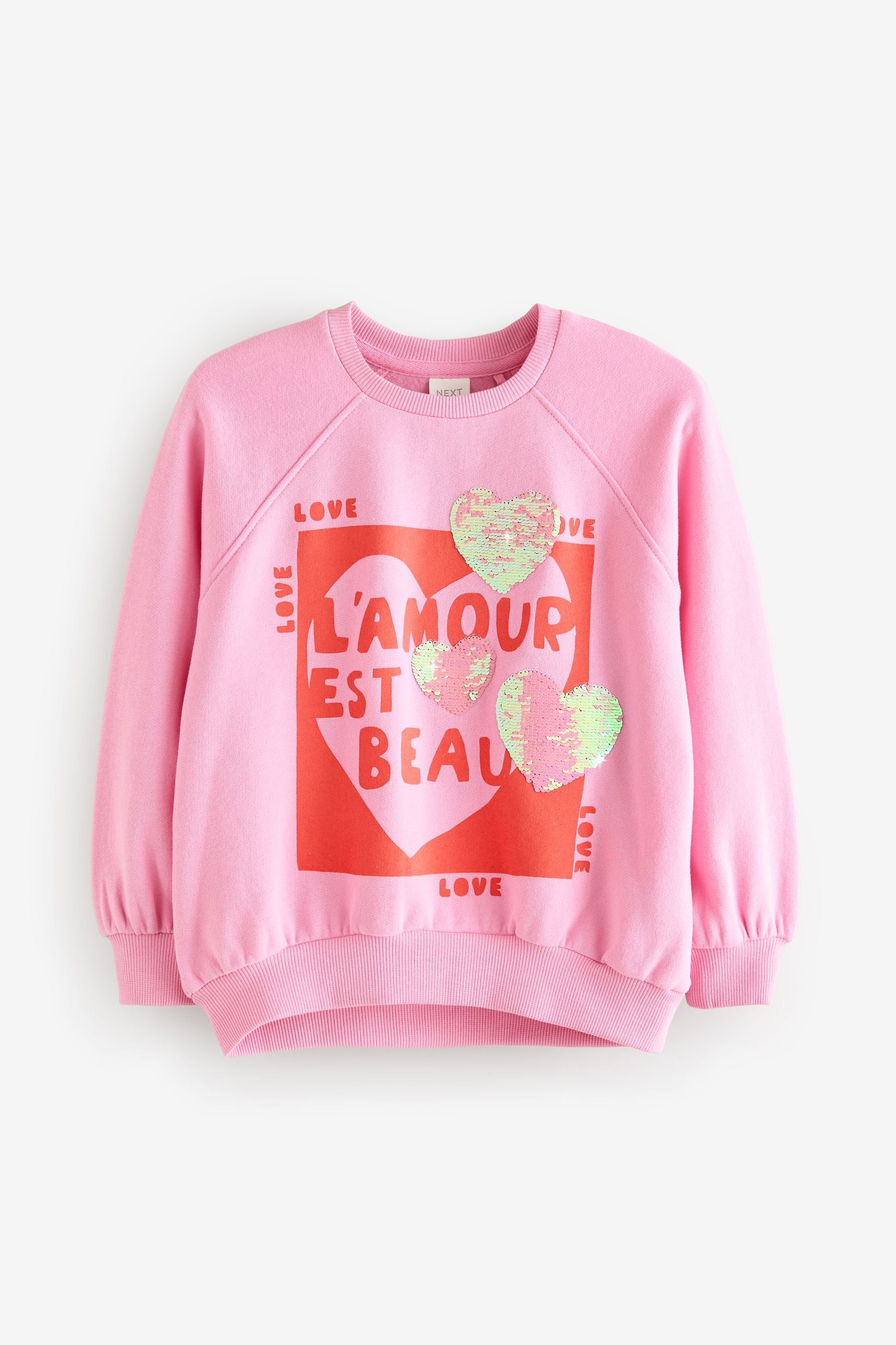 Pink Sequin Hearts 100% Cotton Sweatshirt (3-16yrs)