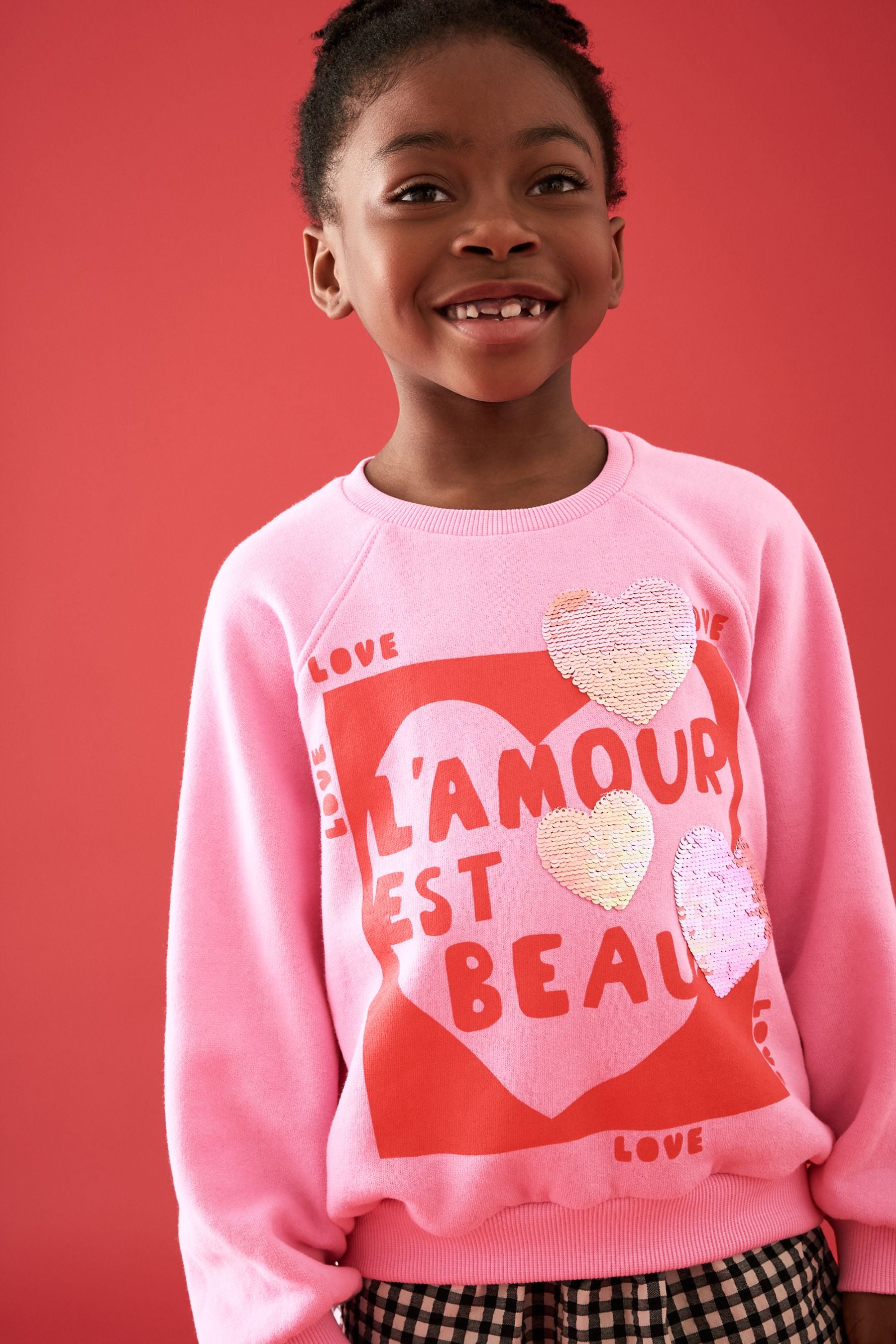 Pink Sequin Hearts 100% Cotton Sweatshirt (3-16yrs)