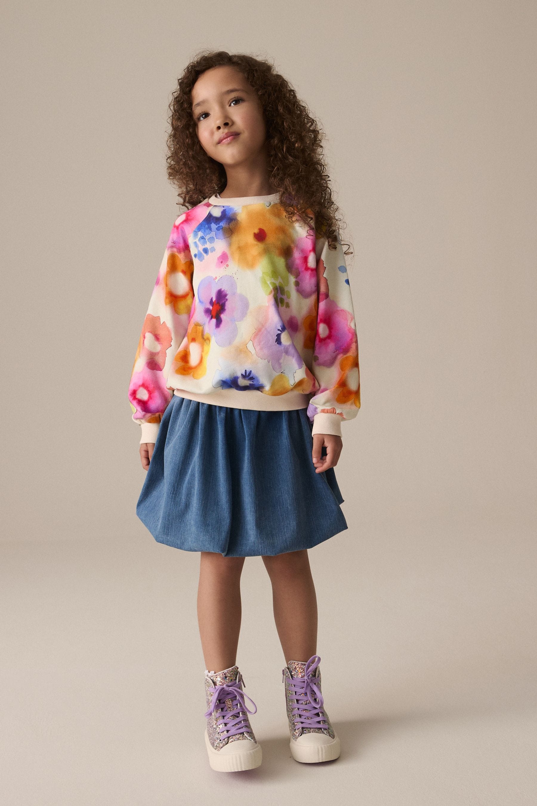 Multi Floral Print 100% Cotton Sweatshirt (3-16yrs)