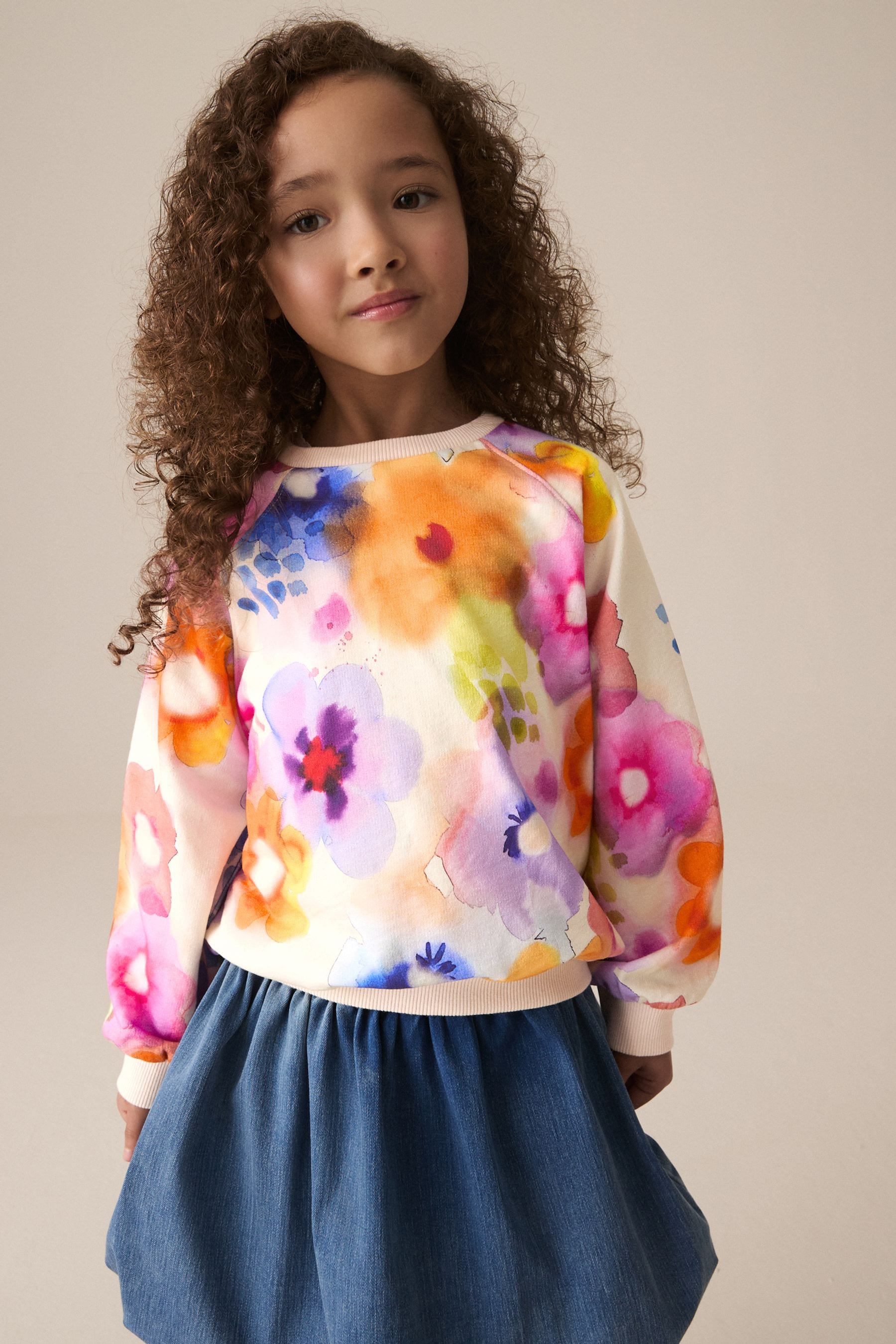 Multi Floral Print 100% Cotton Sweatshirt (3-16yrs)