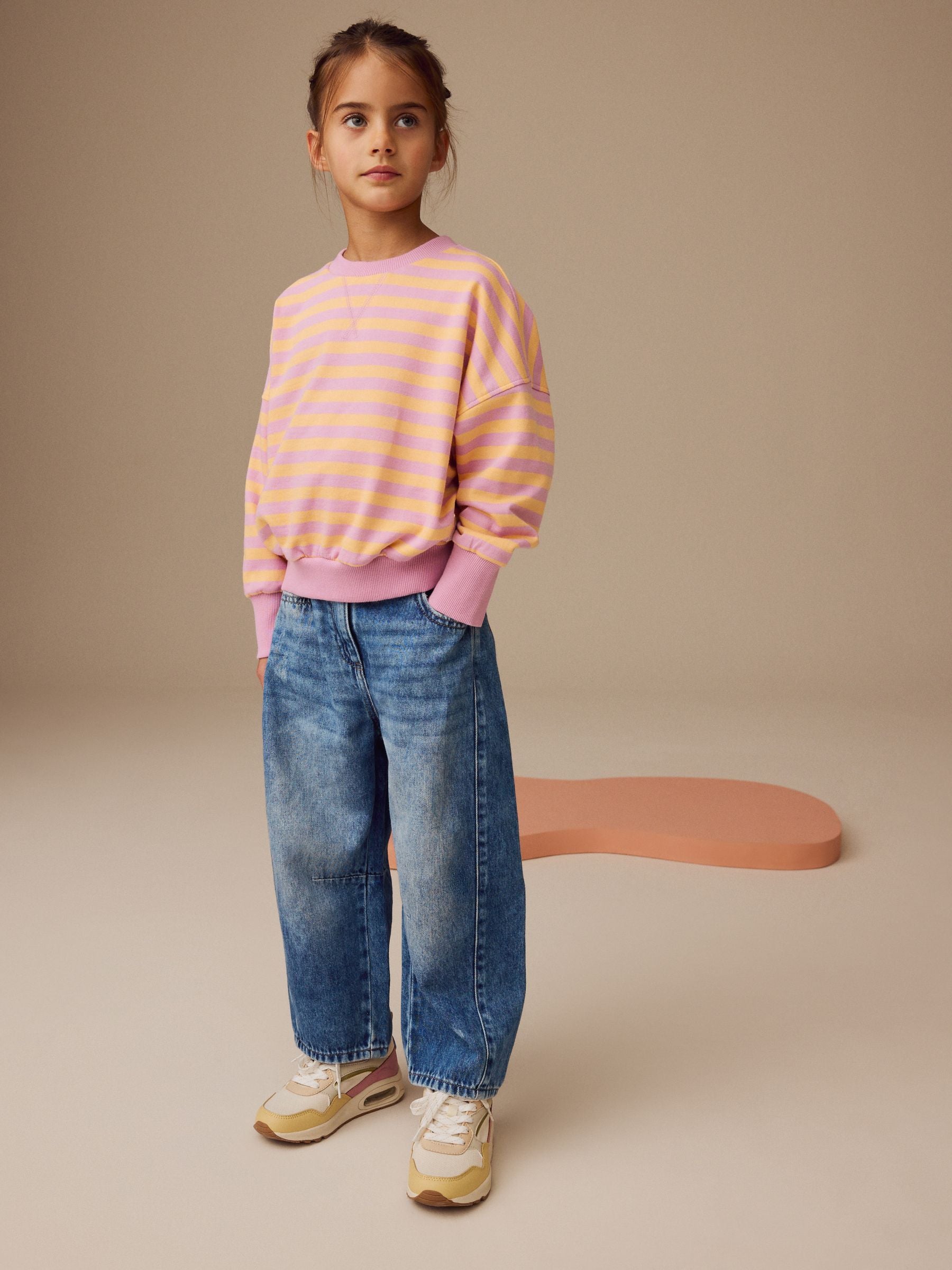 Pink/Yellow Stripe 100% Cotton Sweatshirt (3-16yrs)