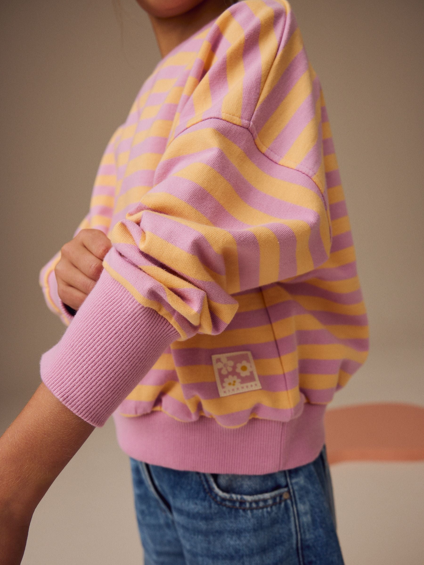 Pink/Yellow Stripe 100% Cotton Sweatshirt (3-16yrs)