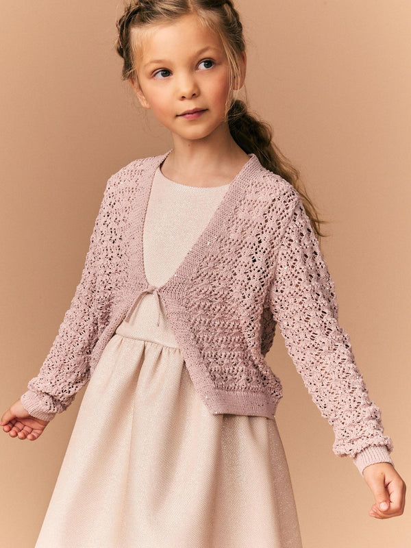 Mink/Pink Sequin Tie Front Cardigan (3-16yrs)