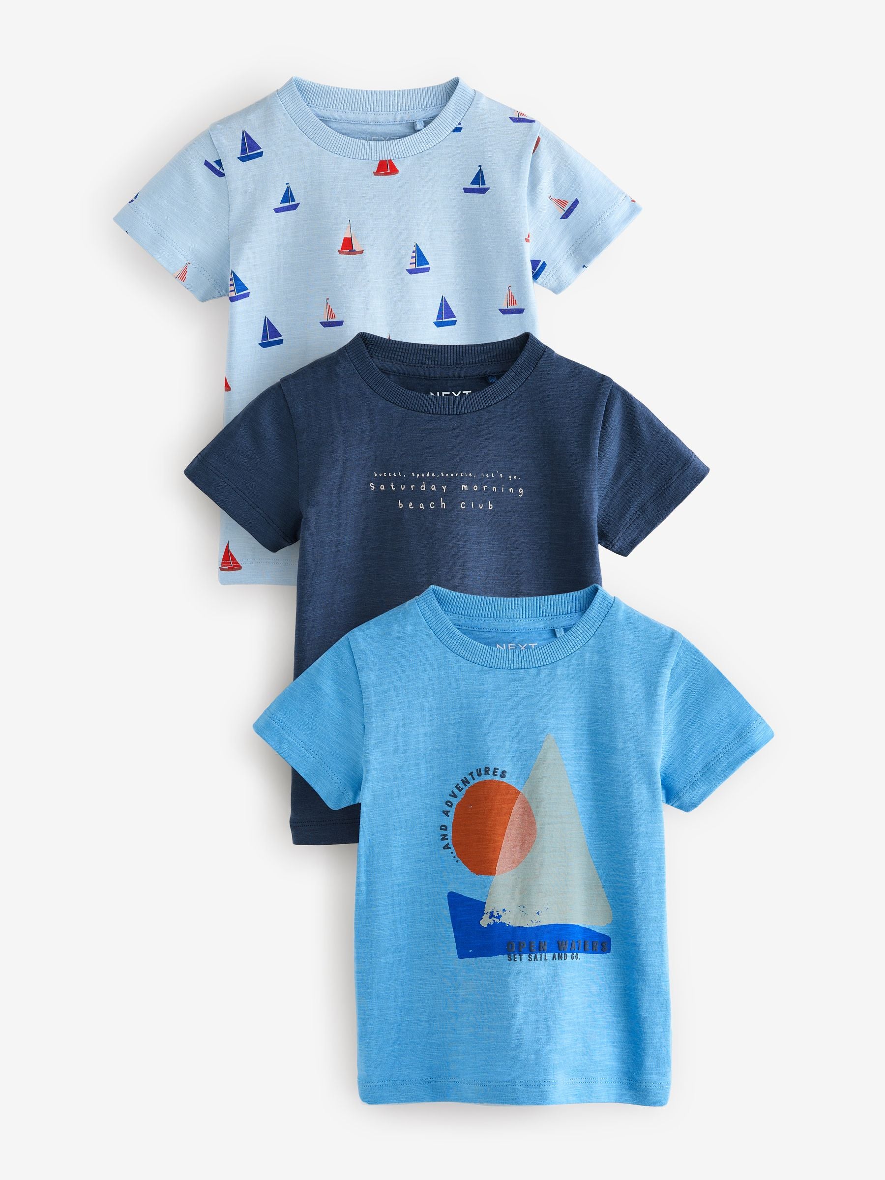 Blue Boats Short Sleeve 100% Cotton T-Shirts 3 Pack (3mths-7yrs)