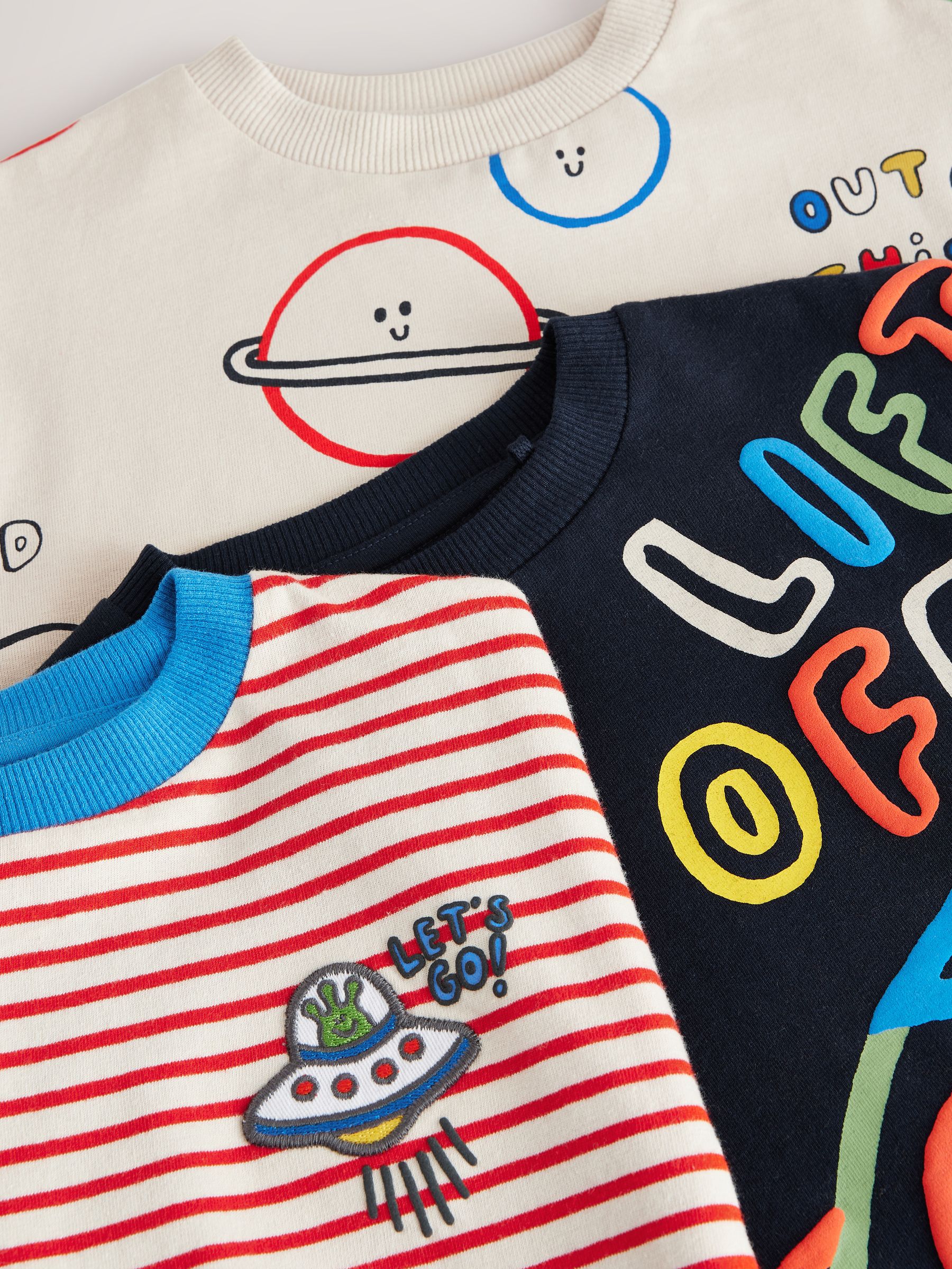 Red/Blue Space Short Sleeve 100% Cotton T-Shirts 3 Pack (3mths-7yrs)