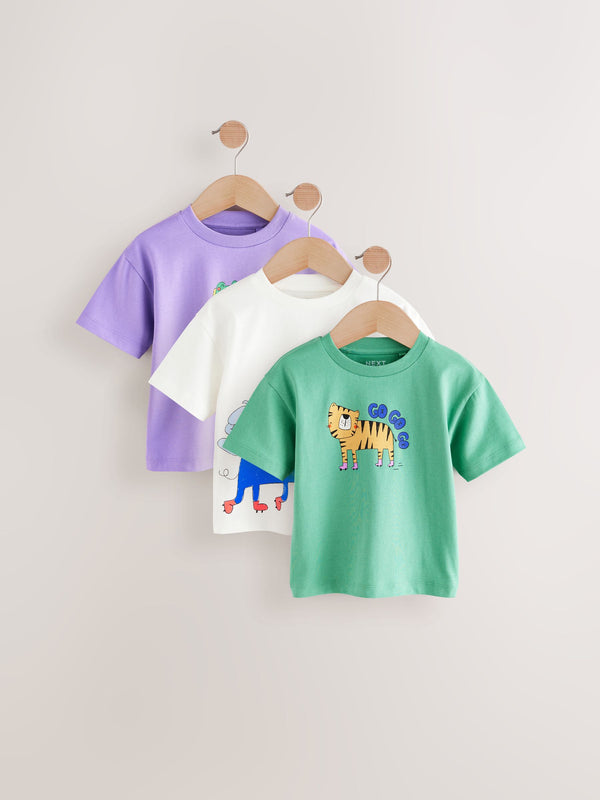 Multi Colour Animals Short Sleeve 100% Cotton T-Shirts 3 Pack (3mths-7yrs)