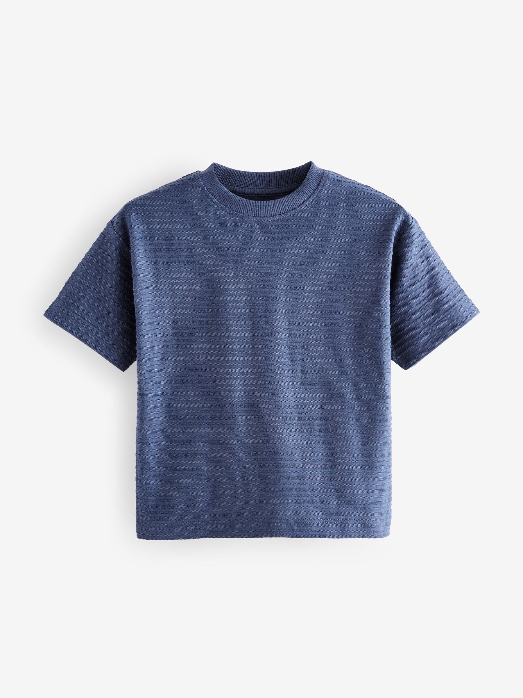 Blue/Grey Short Sleeve Textured 100% Cotton T-Shirts 3 Pack (3mths-7yrs)