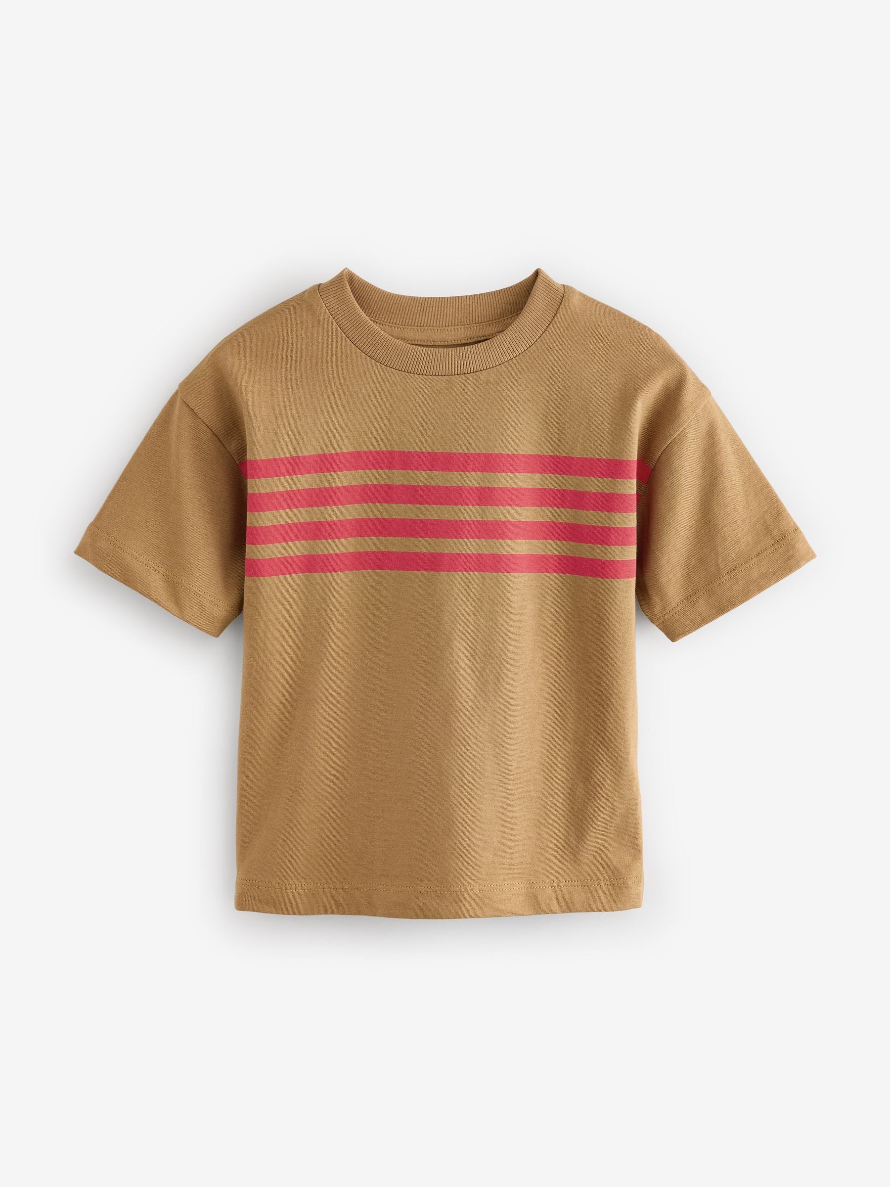 Red/Tan Stripe Short Sleeve 100% Cotton T-Shirts 3 Pack (3mths-7yrs)