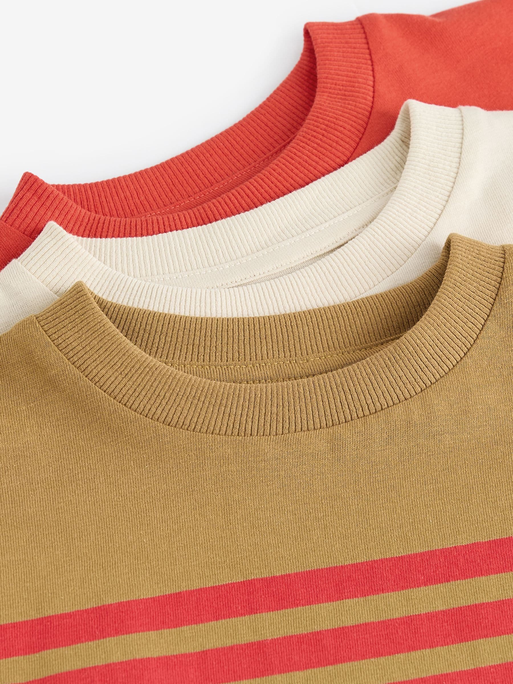 Red/Tan Stripe Short Sleeve 100% Cotton T-Shirts 3 Pack (3mths-7yrs)