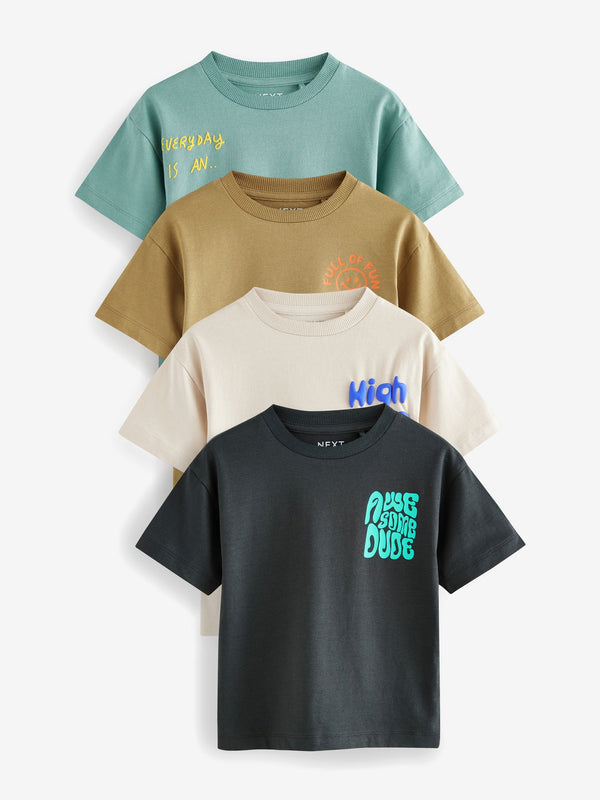 Multi Slogan 100% Cotton Short Sleeve T-Shirts 4 Pack (3mths-7yrs)