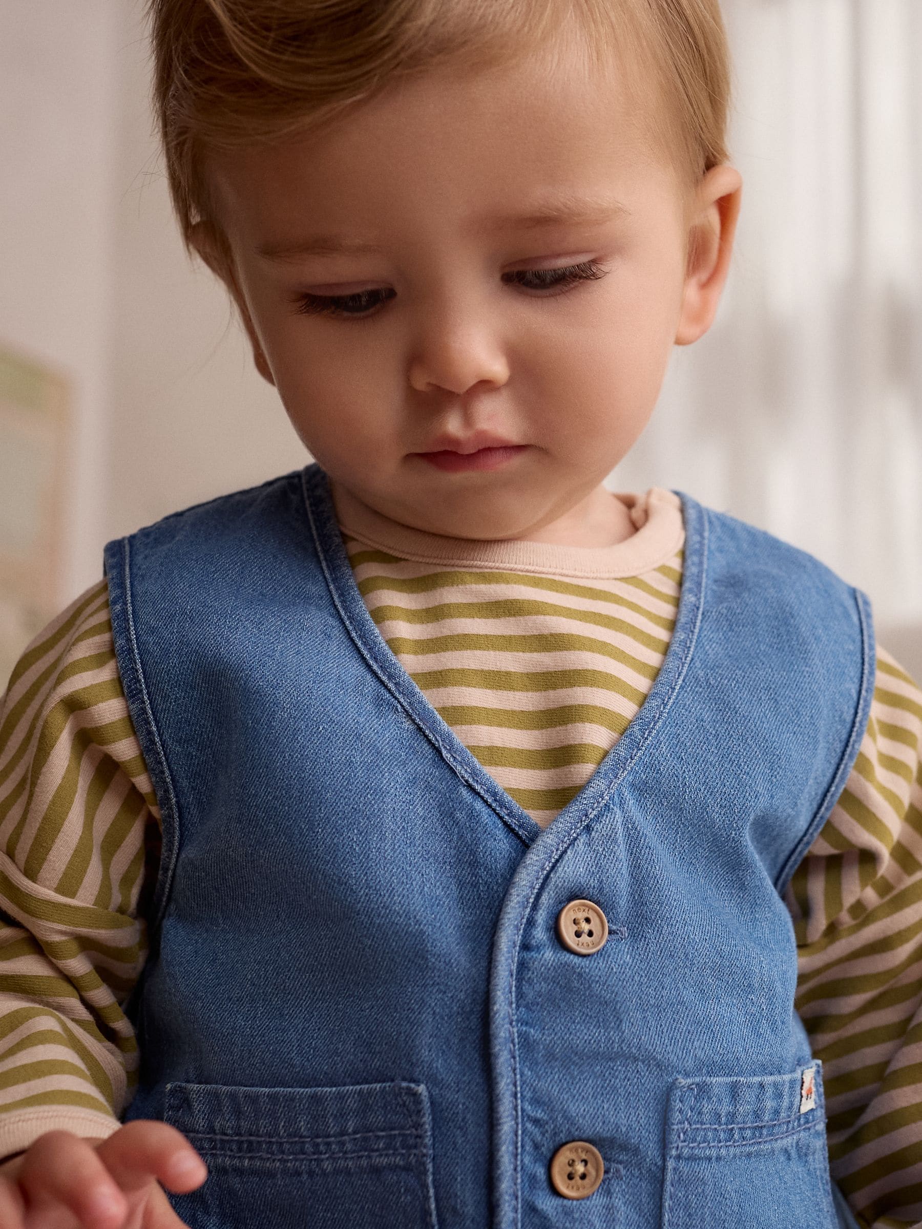 Neutral Denim 100% Cotton Baby Gilet and Trousers Set 3 Piece (0mths-2yrs)