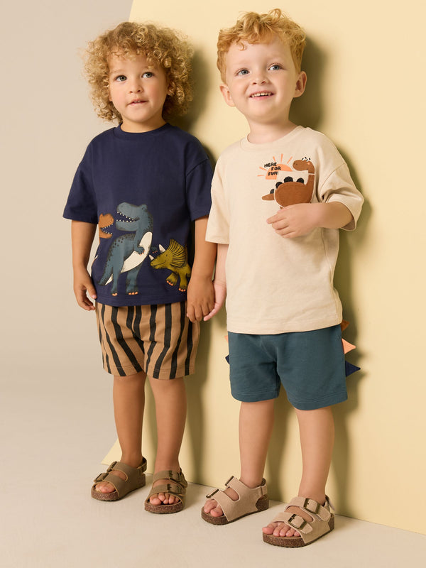 Navy/Stone Short Sleeve T-Shirt & Shorts Set 2 Pack (3mths-7yrs)