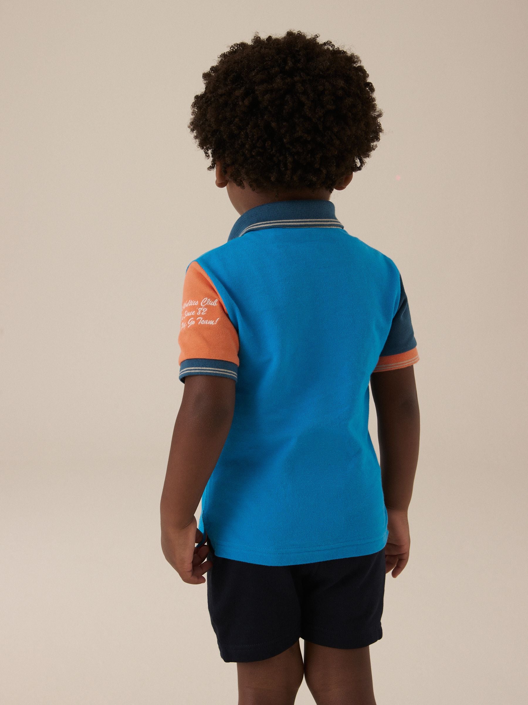 Blue/Orange 100% Cotton Short Sleeve Polo Shirt And Shorts Set (3mths-7yrs)