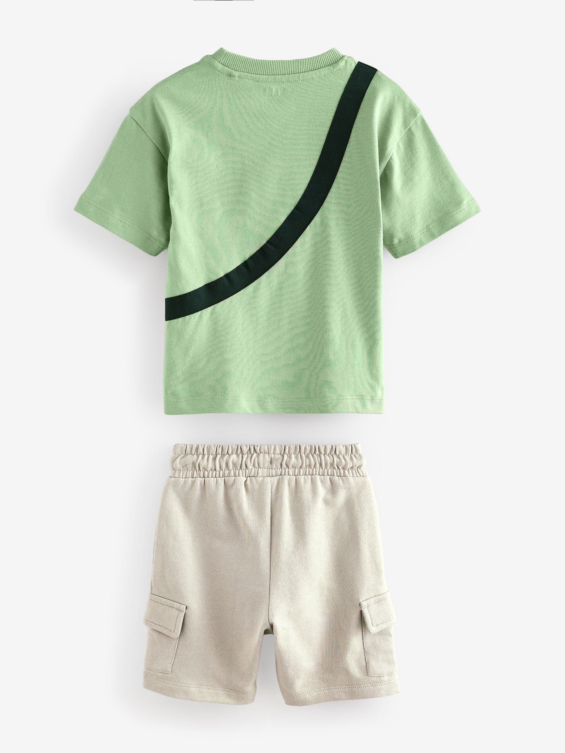 Khaki Green Short Sleeve 100% Cotton Bumbag T-Shirt & Shorts Set (3mths-7yrs)