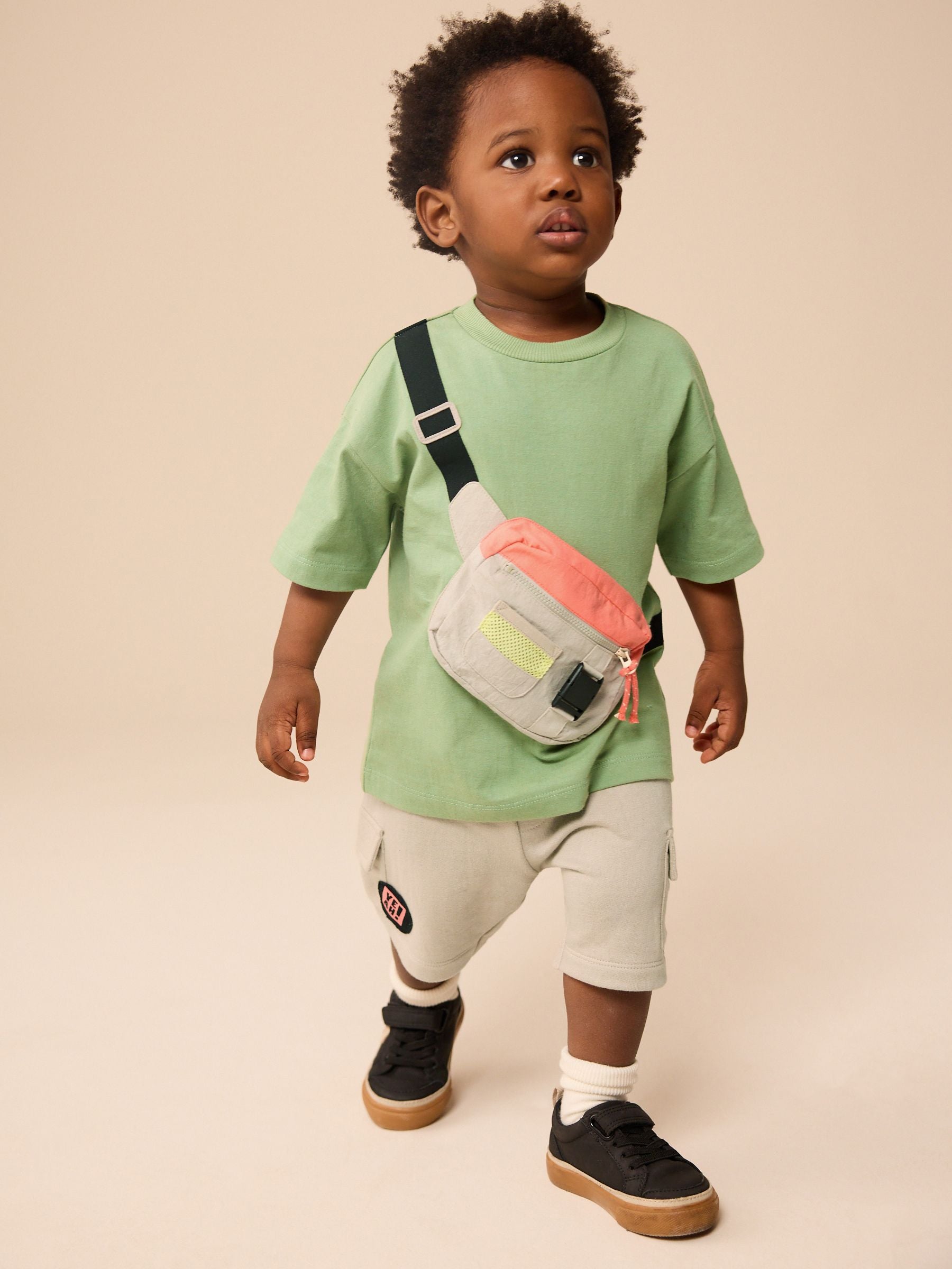 Khaki Green Short Sleeve 100% Cotton Bumbag T-Shirt & Shorts Set (3mths-7yrs)