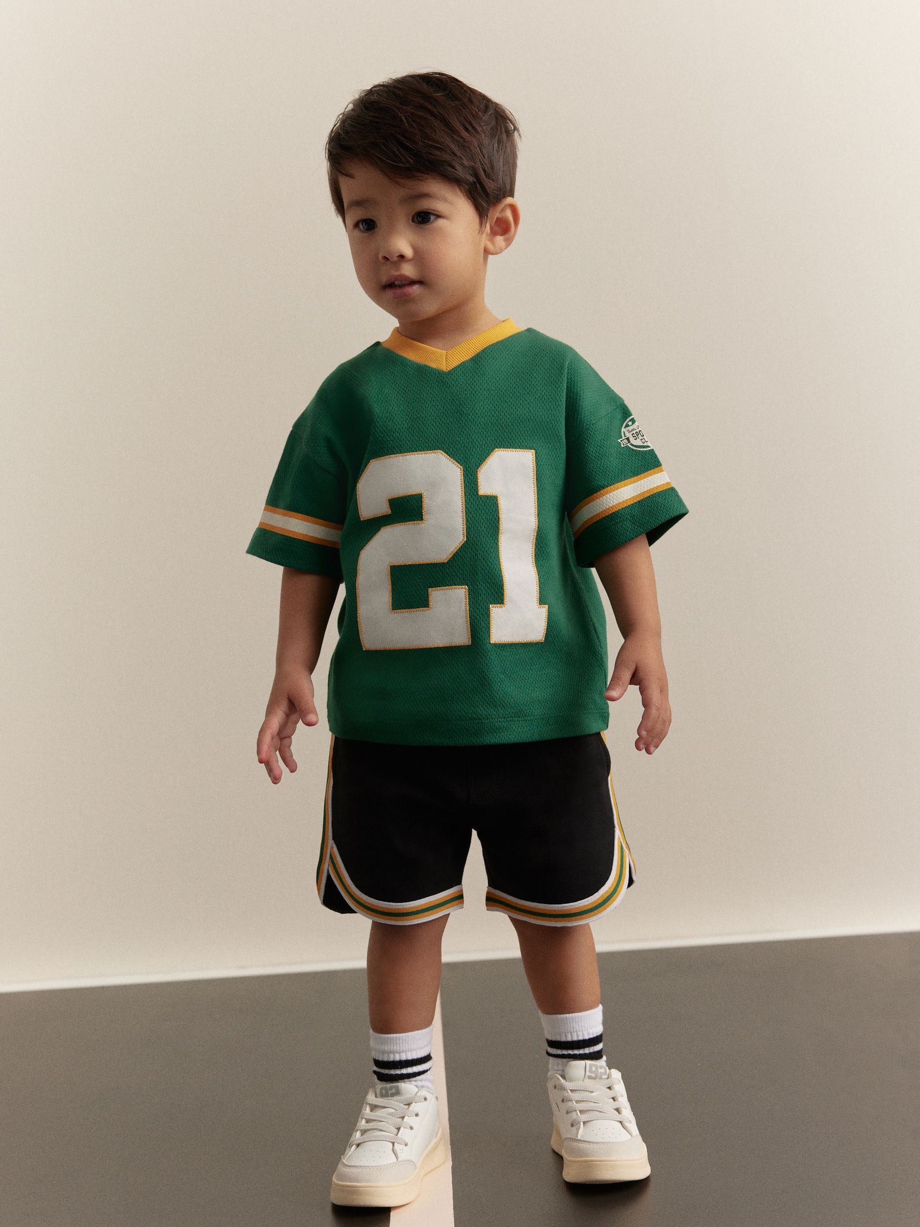 Green Short Sleeve American Football 100% Cotton Jersey and Shorts Set (3mths-7yrs)