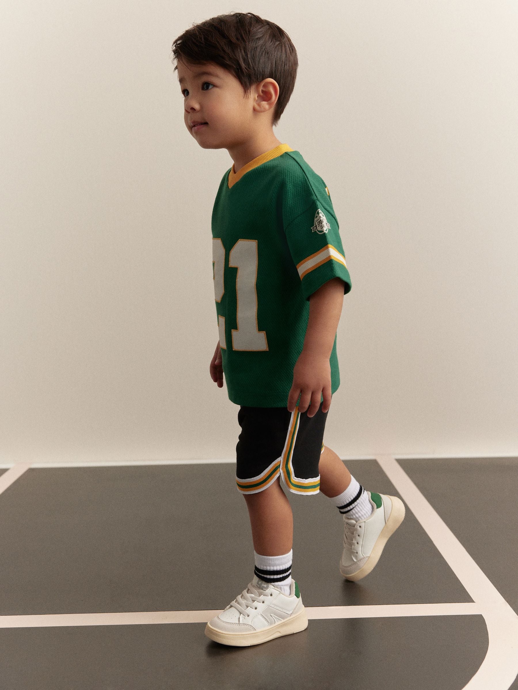 Green Short Sleeve American Football 100% Cotton Jersey and Shorts Set (3mths-7yrs)