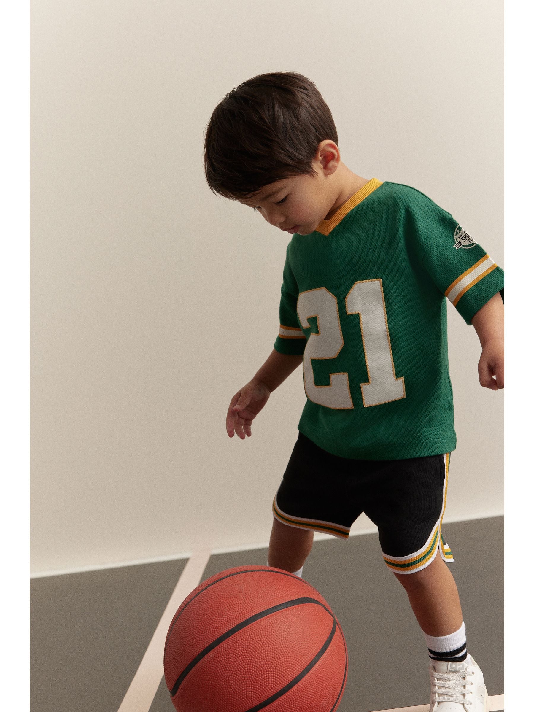 Green Short Sleeve American Football 100% Cotton Jersey and Shorts Set (3mths-7yrs)