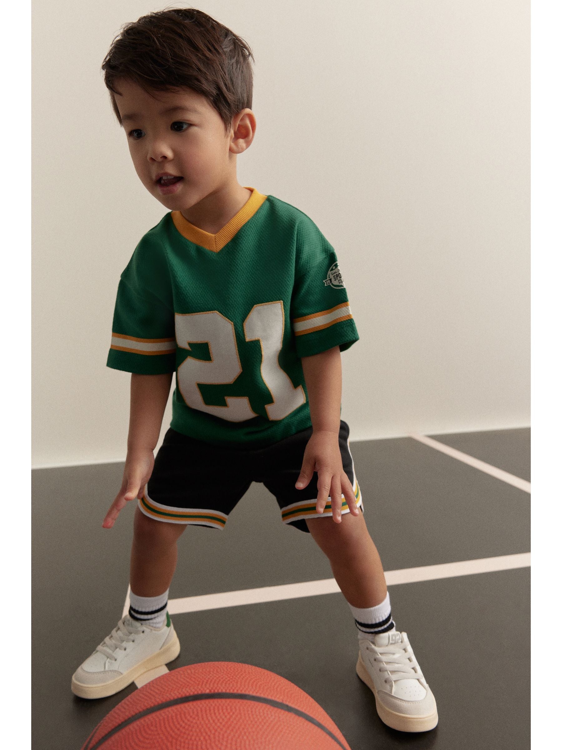 Green Short Sleeve American Football 100% Cotton Jersey and Shorts Set (3mths-7yrs)