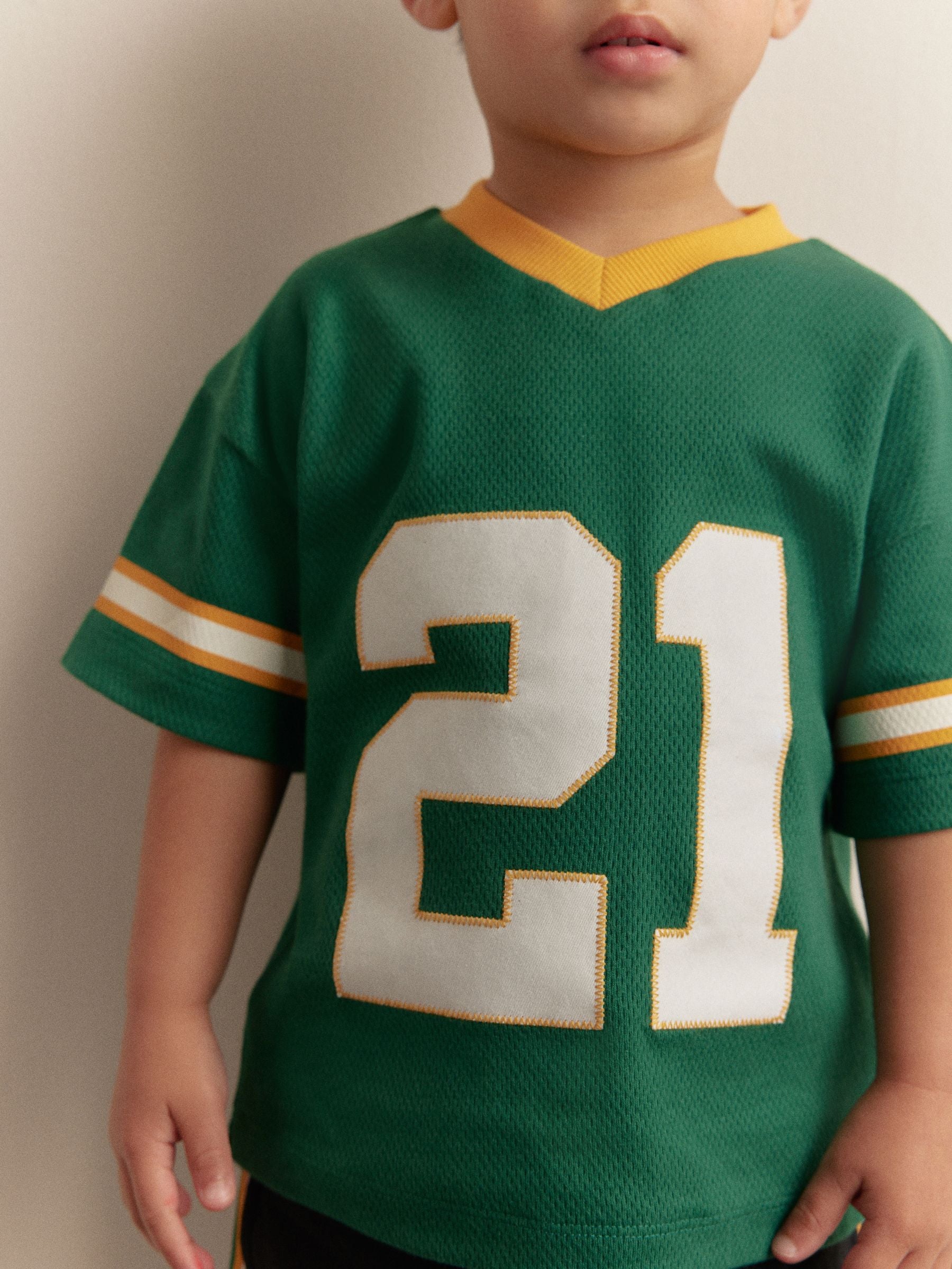 Green Short Sleeve American Football 100% Cotton Jersey and Shorts Set (3mths-7yrs)