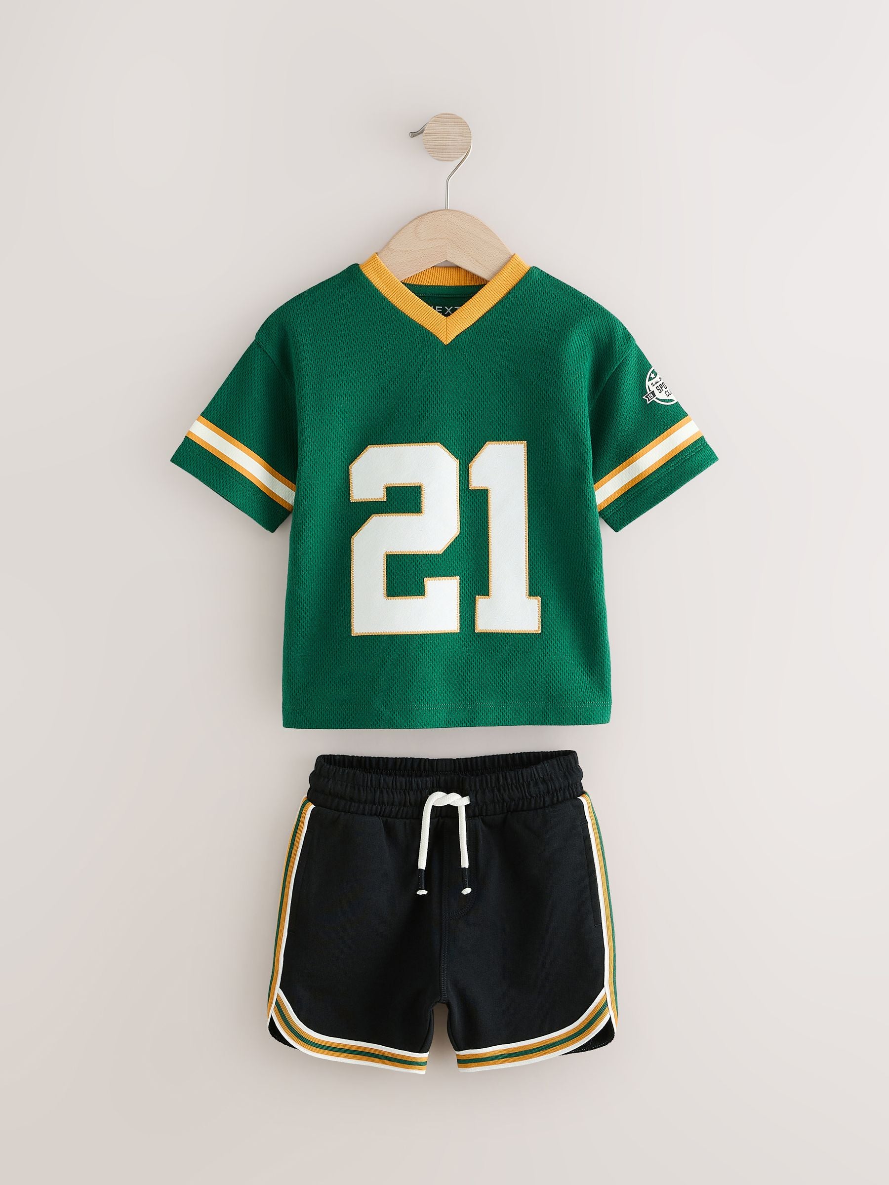 Green Short Sleeve American Football 100% Cotton Jersey and Shorts Set (3mths-7yrs)