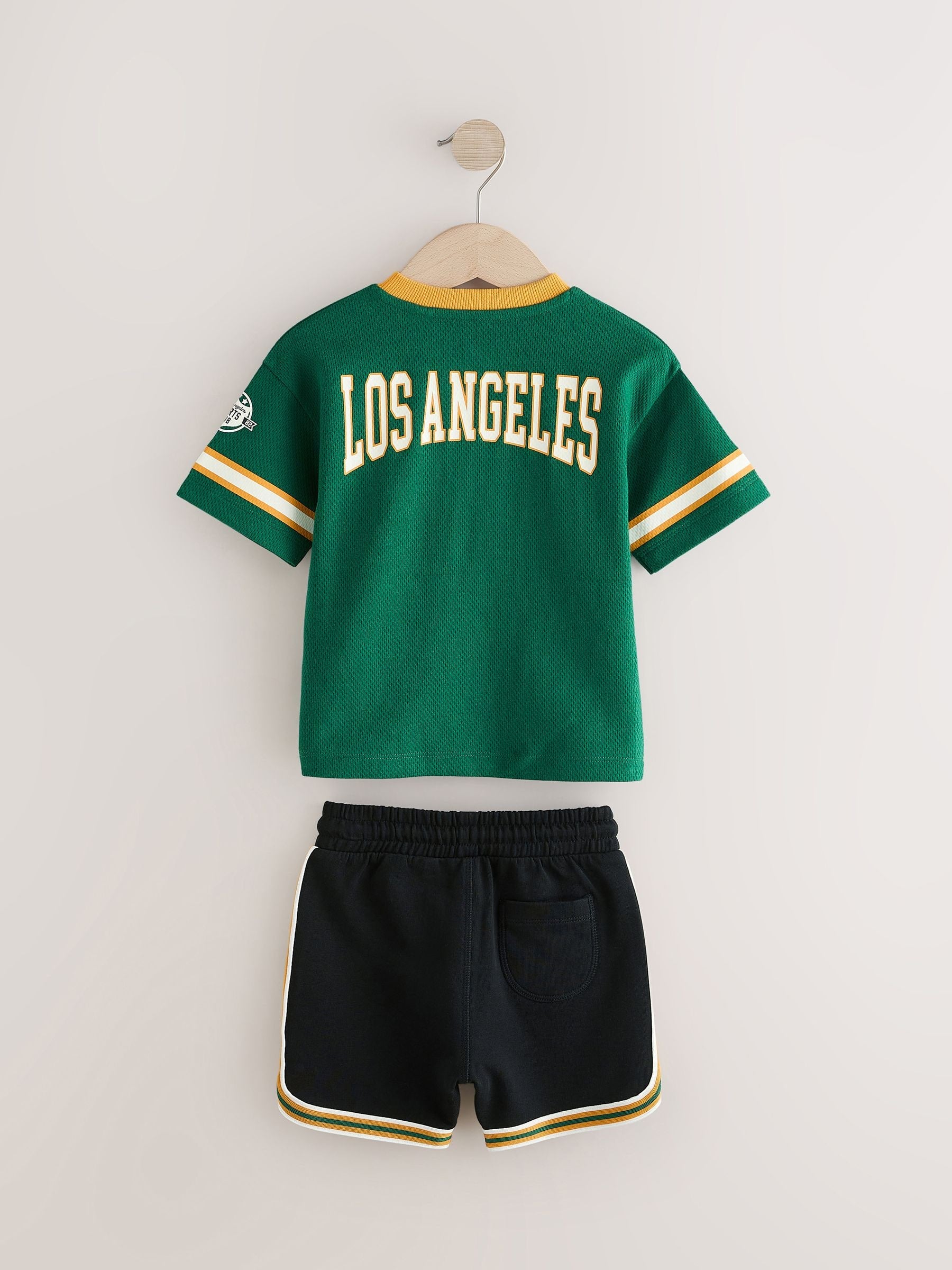 Green Short Sleeve American Football 100% Cotton Jersey and Shorts Set (3mths-7yrs)