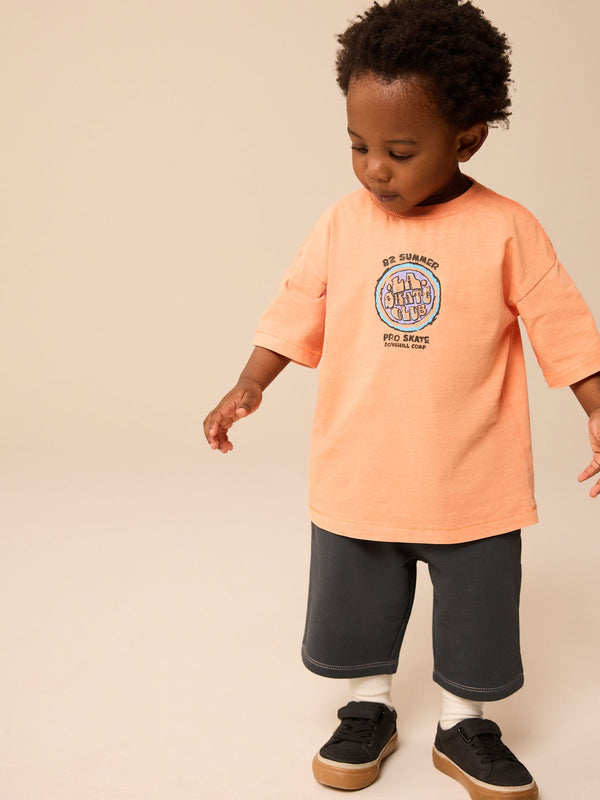 Orange/Black Short Sleeve 100% Cotton T-Shirt & Carpenter Shorts Set (3mths-7yrs)