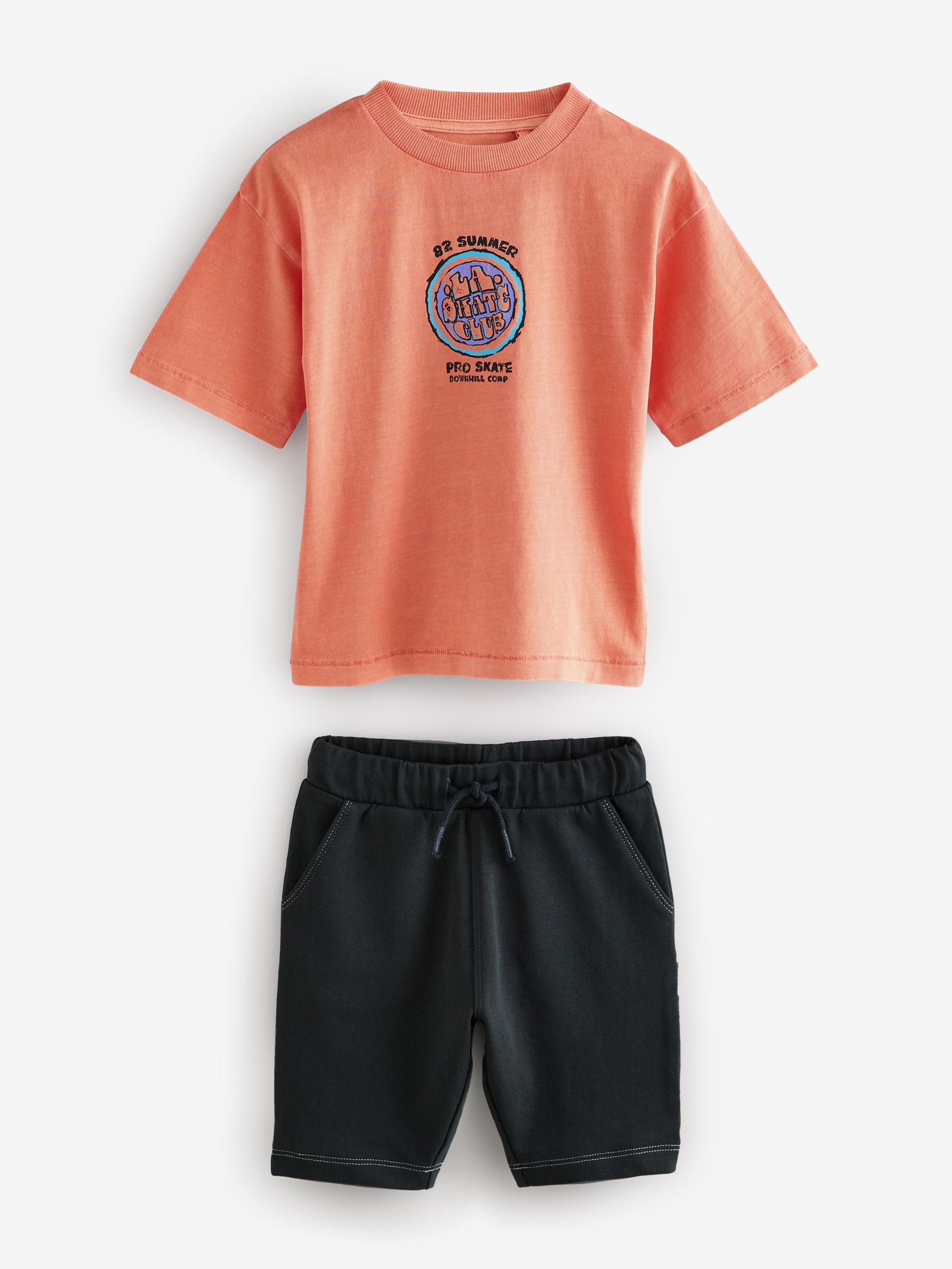 Orange/Black Short Sleeve 100% Cotton T-Shirt & Carpenter Shorts Set (3mths-7yrs)