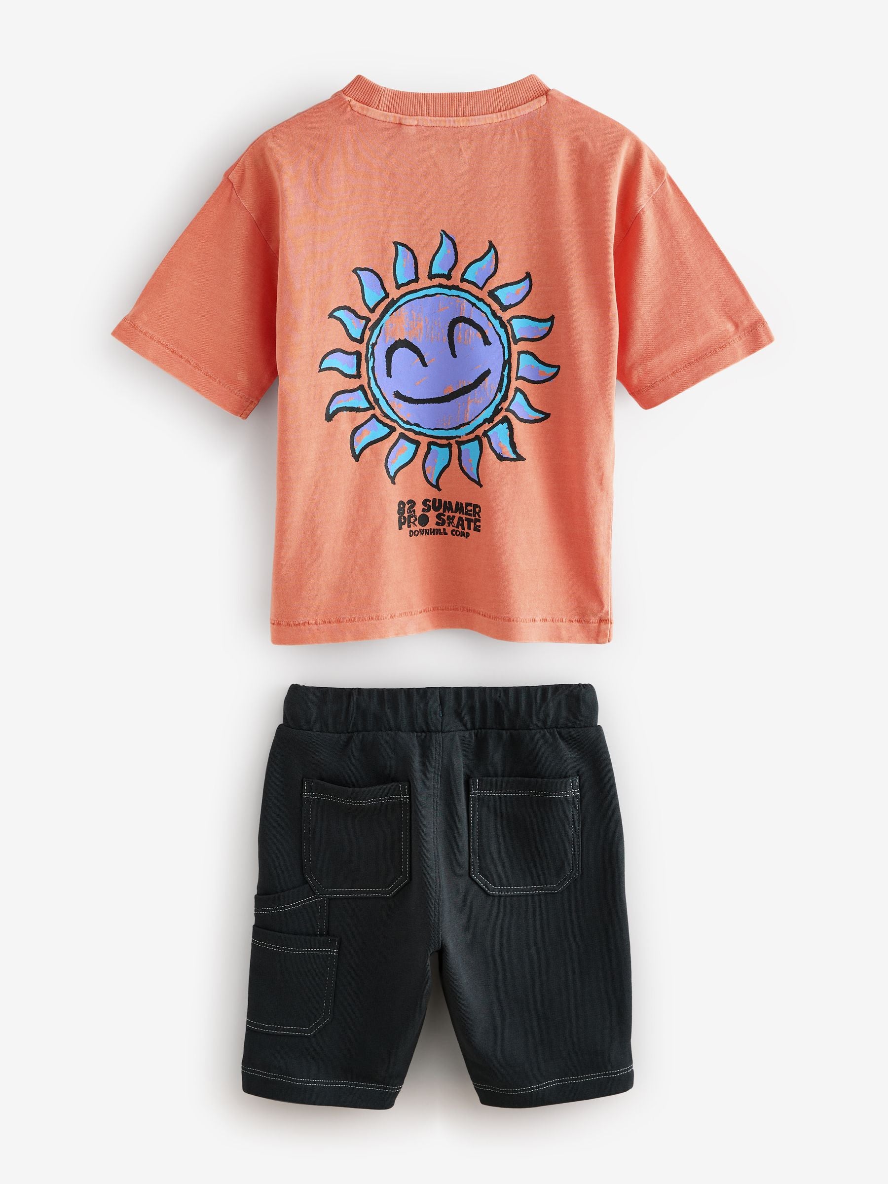 Orange/Black Short Sleeve 100% Cotton T-Shirt & Carpenter Shorts Set (3mths-7yrs)