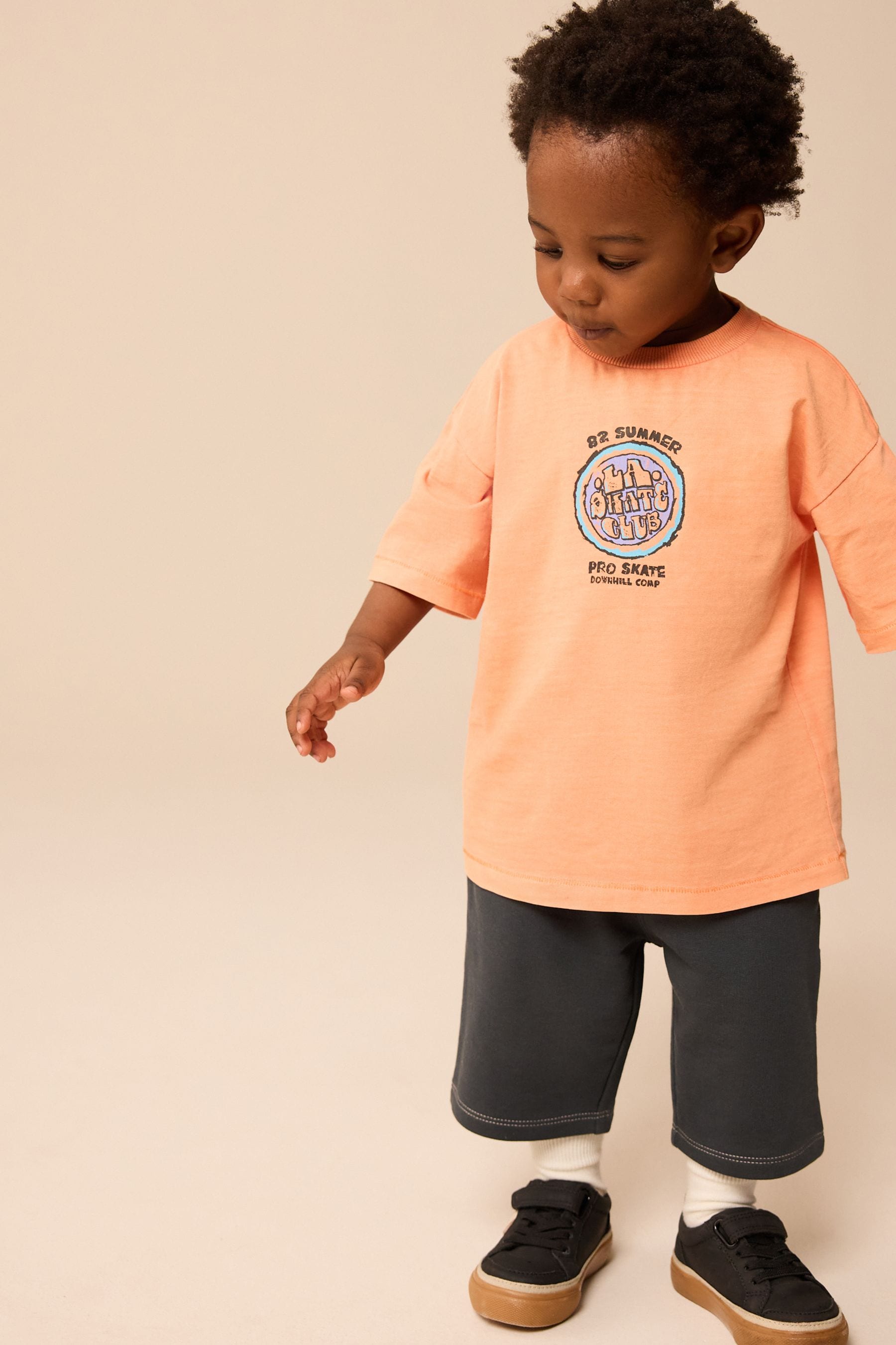 Orange/Black Short Sleeve 100% Cotton T-Shirt & Carpenter Shorts Set (3mths-7yrs)