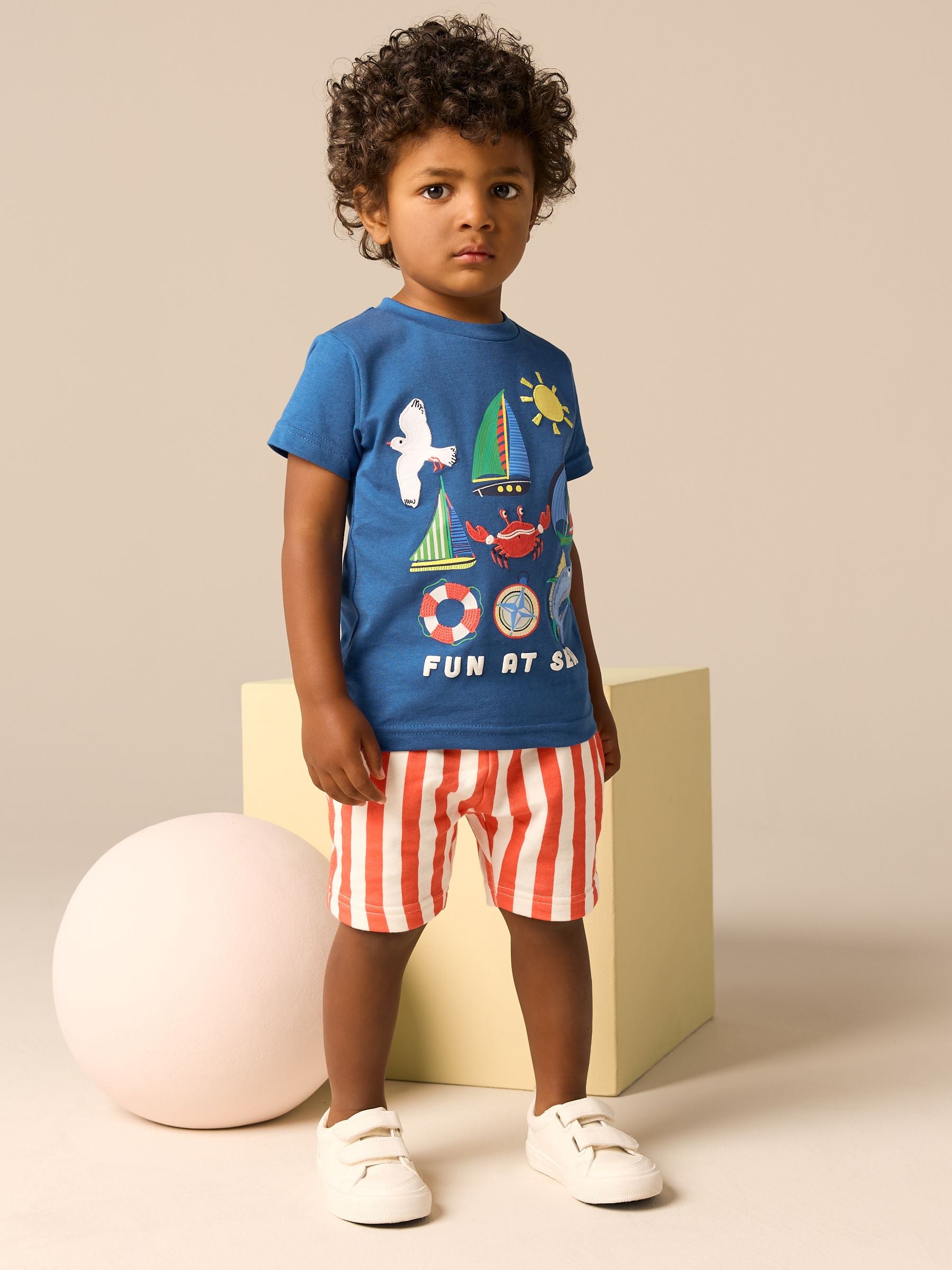 Blue 100% Cotton Short Sleeve T-Shirt & Pattern Shorts Set (3mths-7yrs)