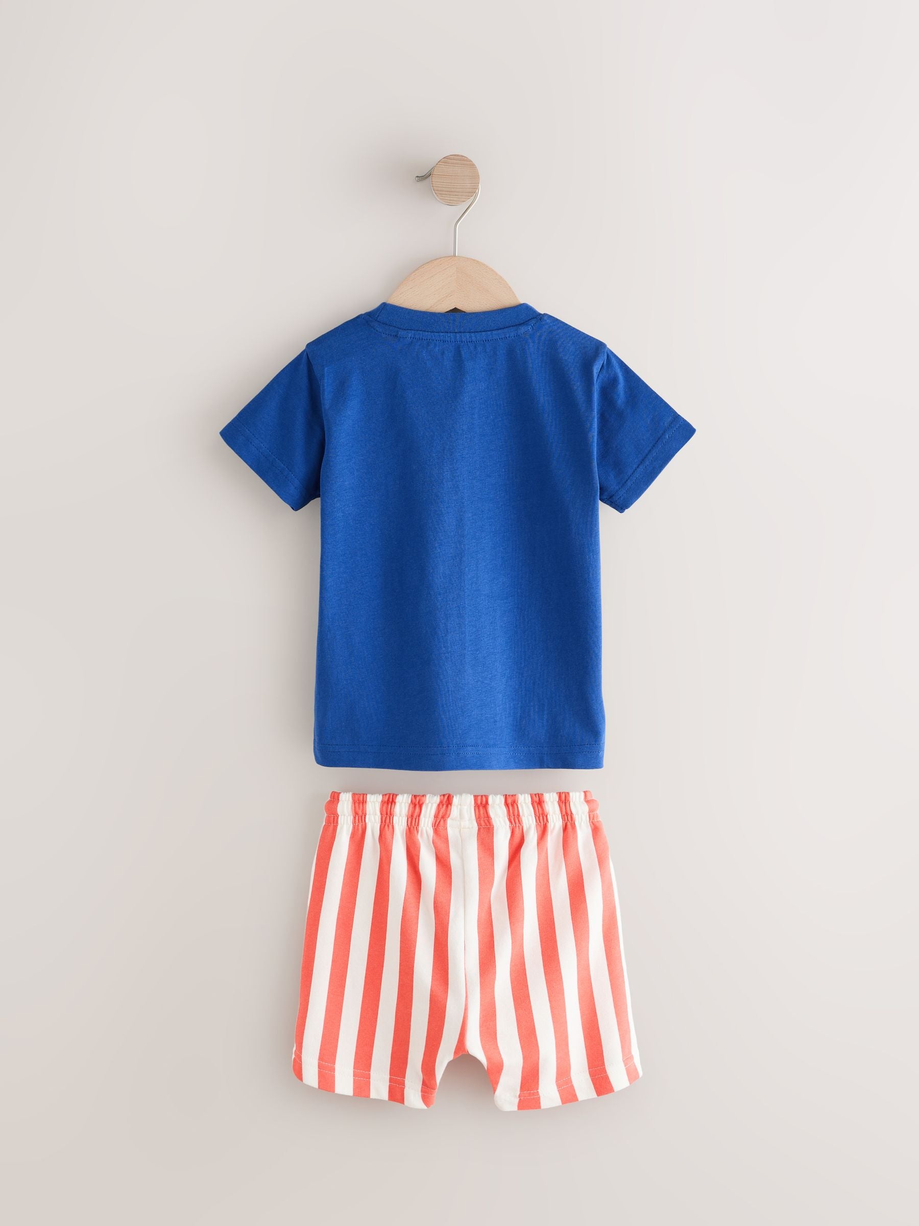 Blue 100% Cotton Short Sleeve T-Shirt & Pattern Shorts Set (3mths-7yrs)