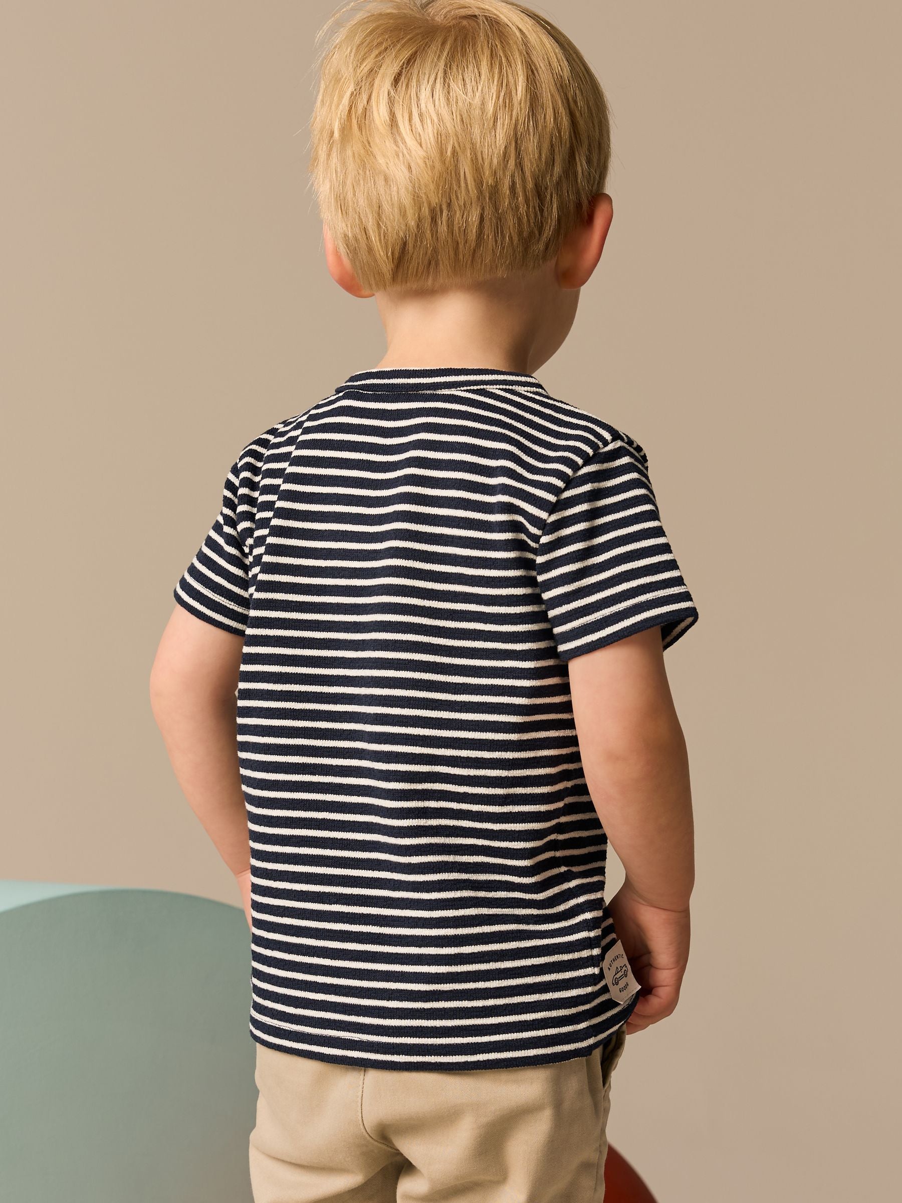 White/Navy Stripe Short Sleeve Henley Neck T-Shirt (3mths-7yrs)