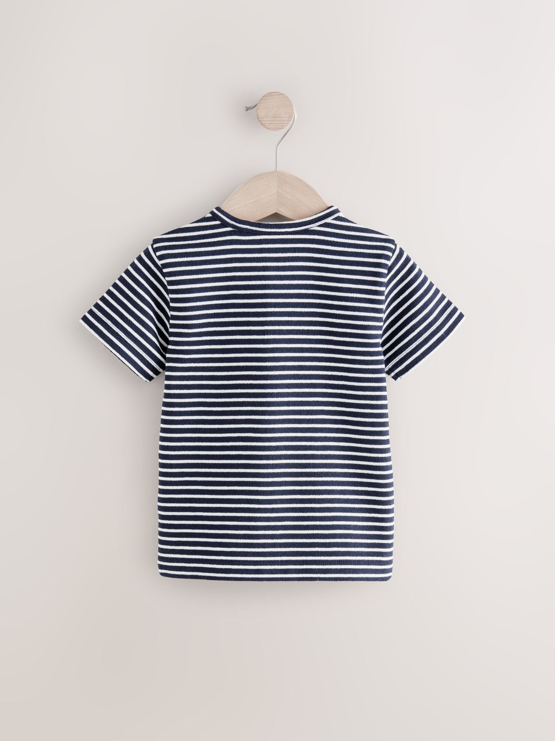 White/Navy Stripe Short Sleeve Henley Neck T-Shirt (3mths-7yrs)