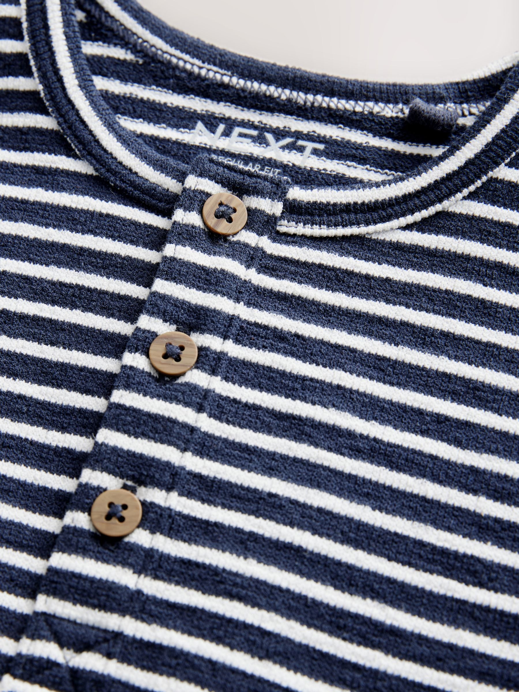 White/Navy Stripe Short Sleeve Henley Neck T-Shirt (3mths-7yrs)