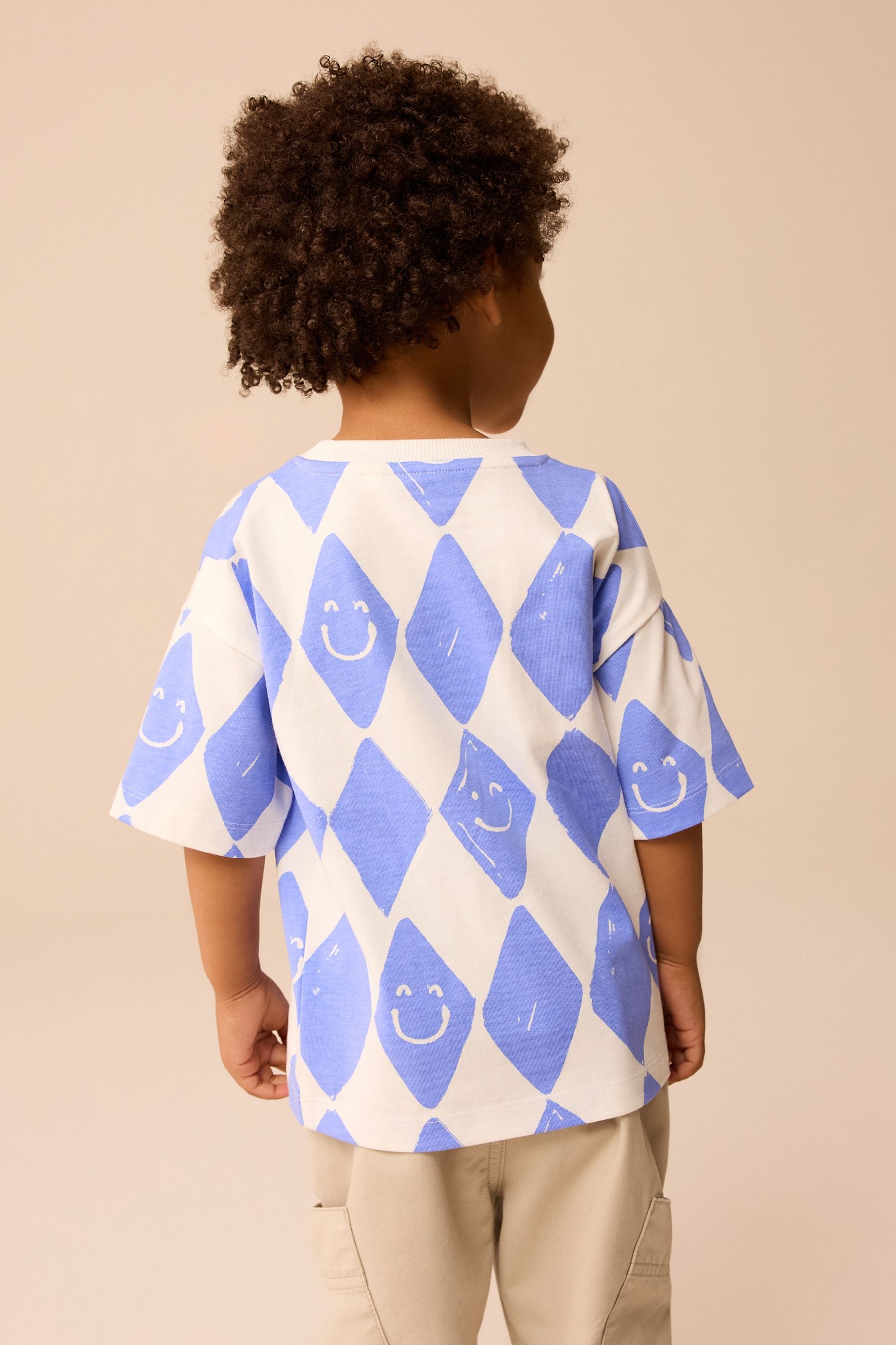 Blue Harlequin Check Short Sleeve All-Over Print 100% Cotton T-Shirt (3mths-7yrs)