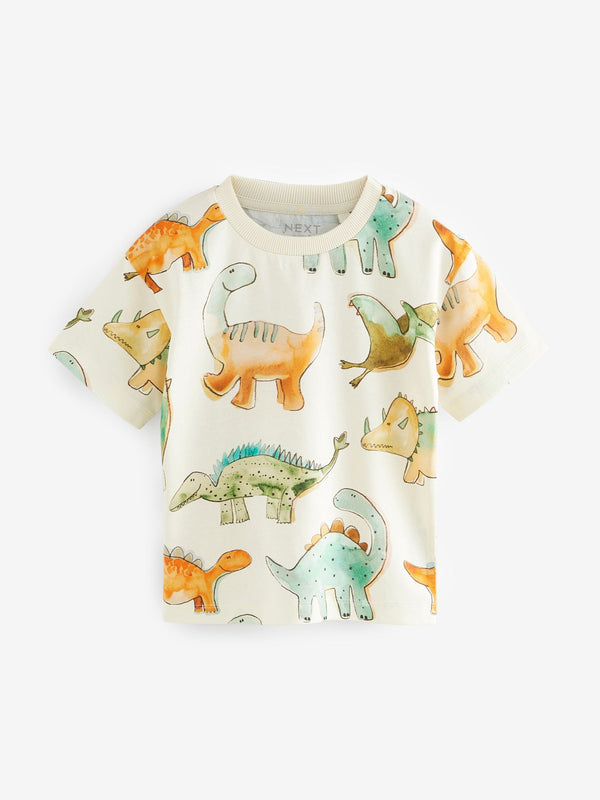 White Dinosaur Short Sleeve All-Over Print 100% Cotton T-Shirt (3mths-7yrs)